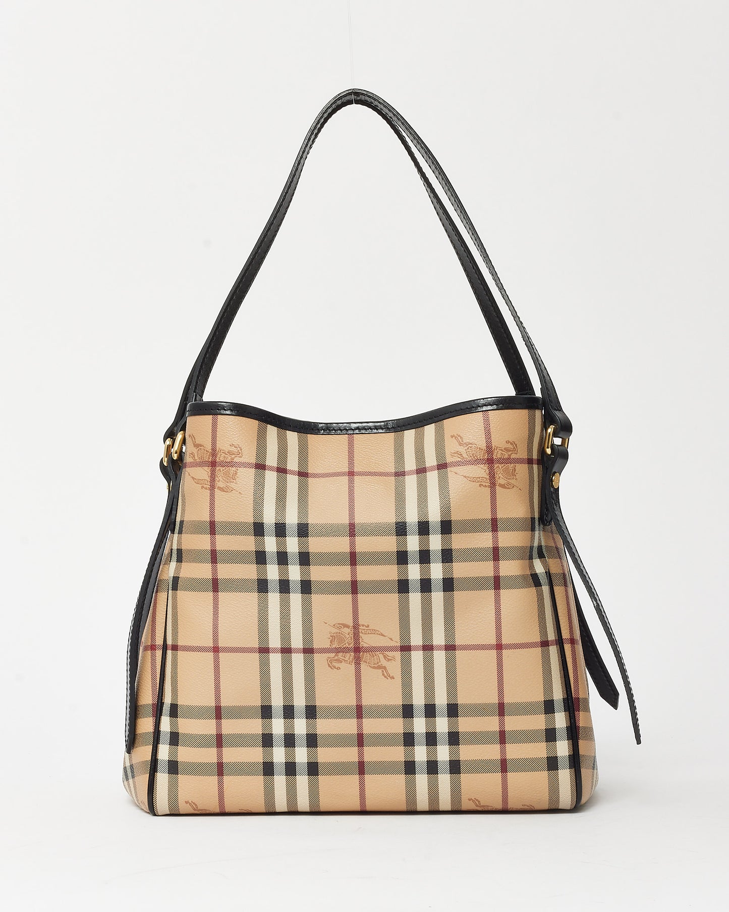 Burberry Black Leather and Beige Haymarket Check Coated Canvas Canterbury Shoulder Bag