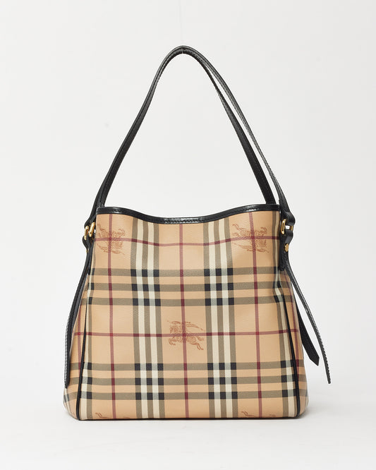 Burberry Black Leather and Beige Haymarket Check Coated Canvas Canterbury Shoulder Bag