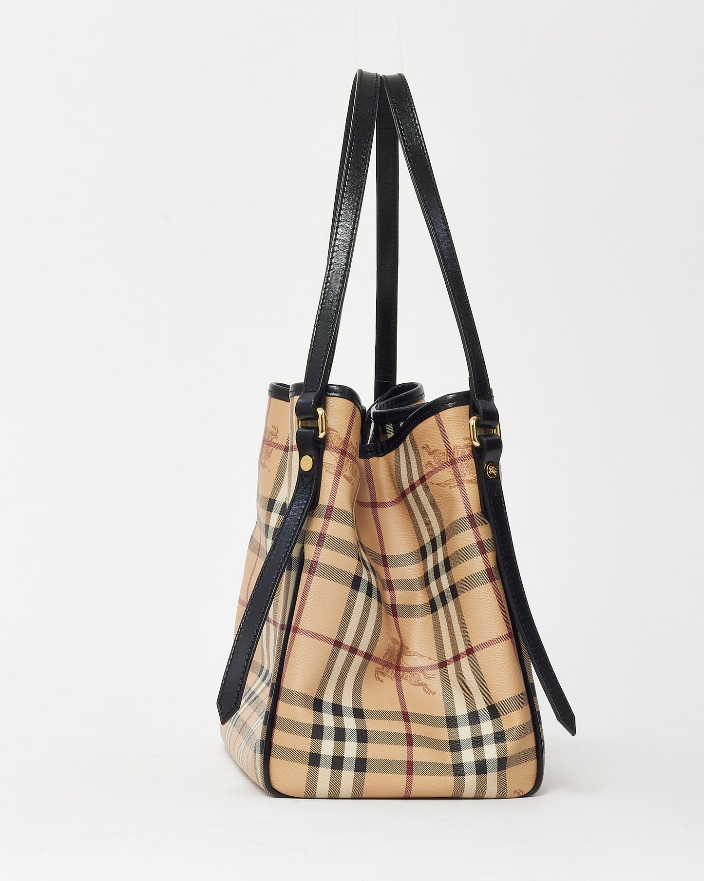 Burberry Black Leather and Beige Haymarket Check Coated Canvas Canterbury Shoulder Bag