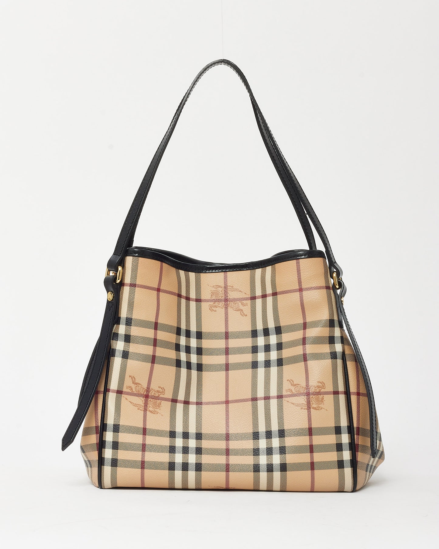 Burberry Black Leather and Beige Haymarket Check Coated Canvas Canterbury Shoulder Bag