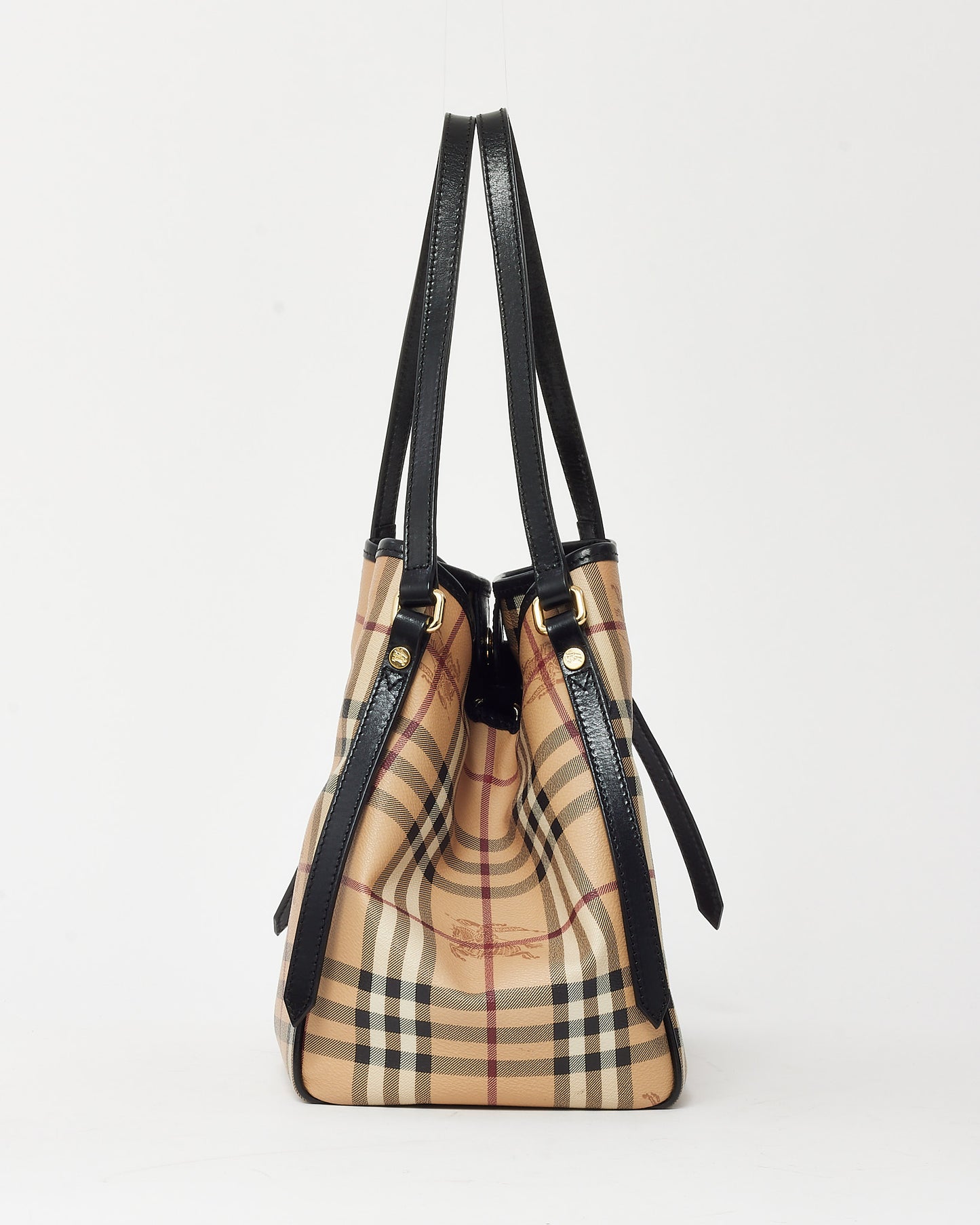 Burberry Black Leather and Beige Haymarket Check Coated Canvas Canterbury Shoulder Bag