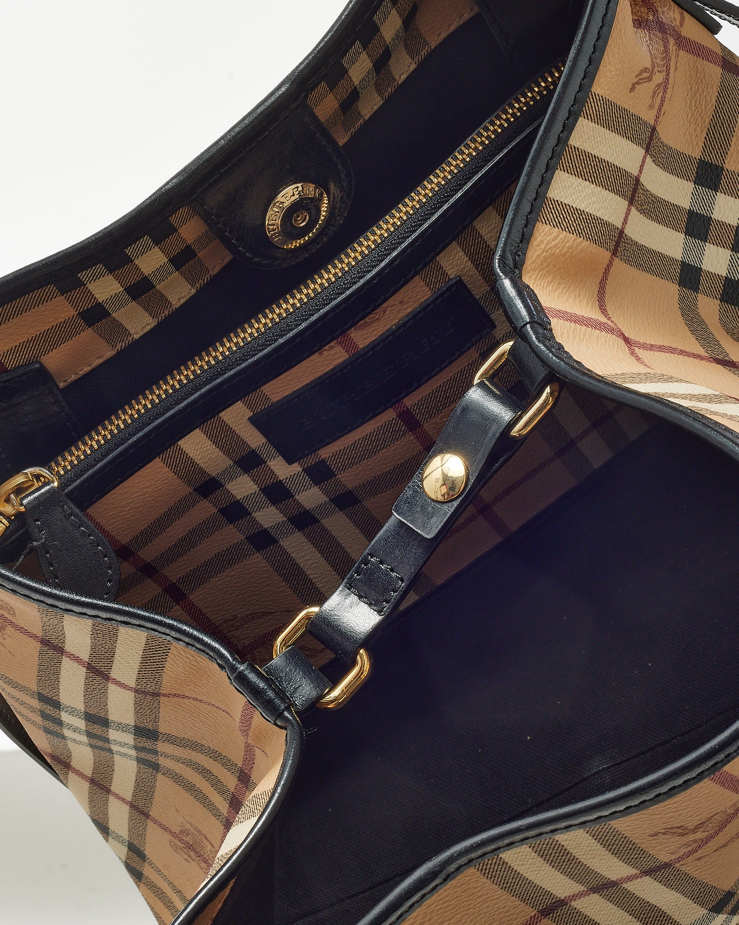 Burberry Black Leather and Beige Haymarket Check Coated Canvas Canterbury Shoulder Bag