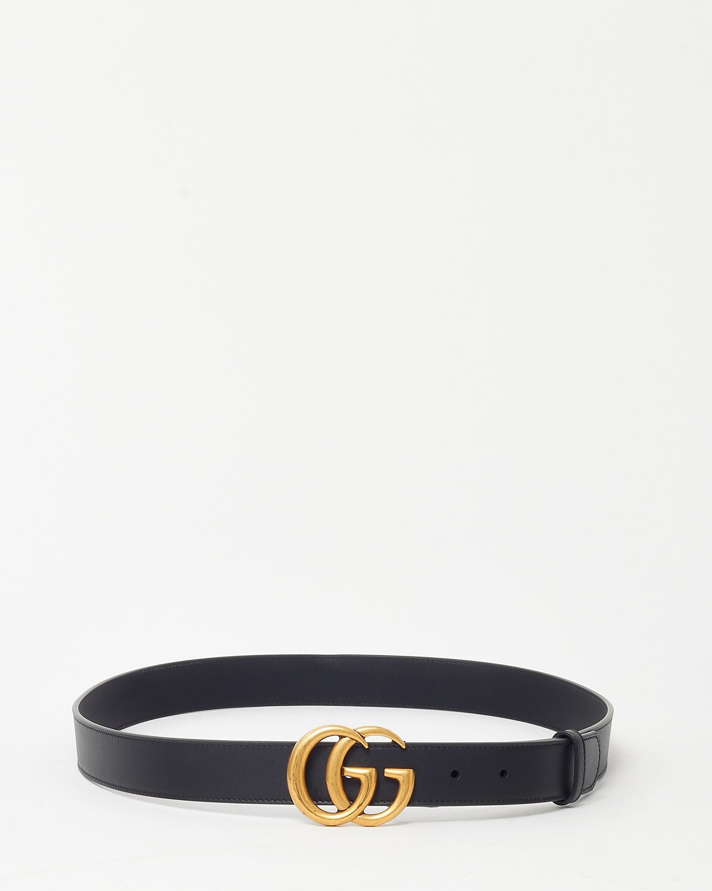 Gucci Black Leather Gold Medium Thin GG Marmont Belt - 105/36