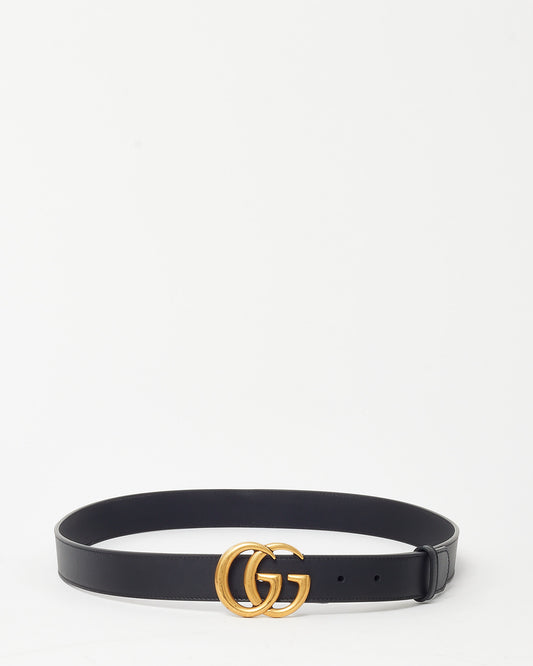 Gucci Black Leather Gold Medium Thin GG Marmont Belt - 105/36