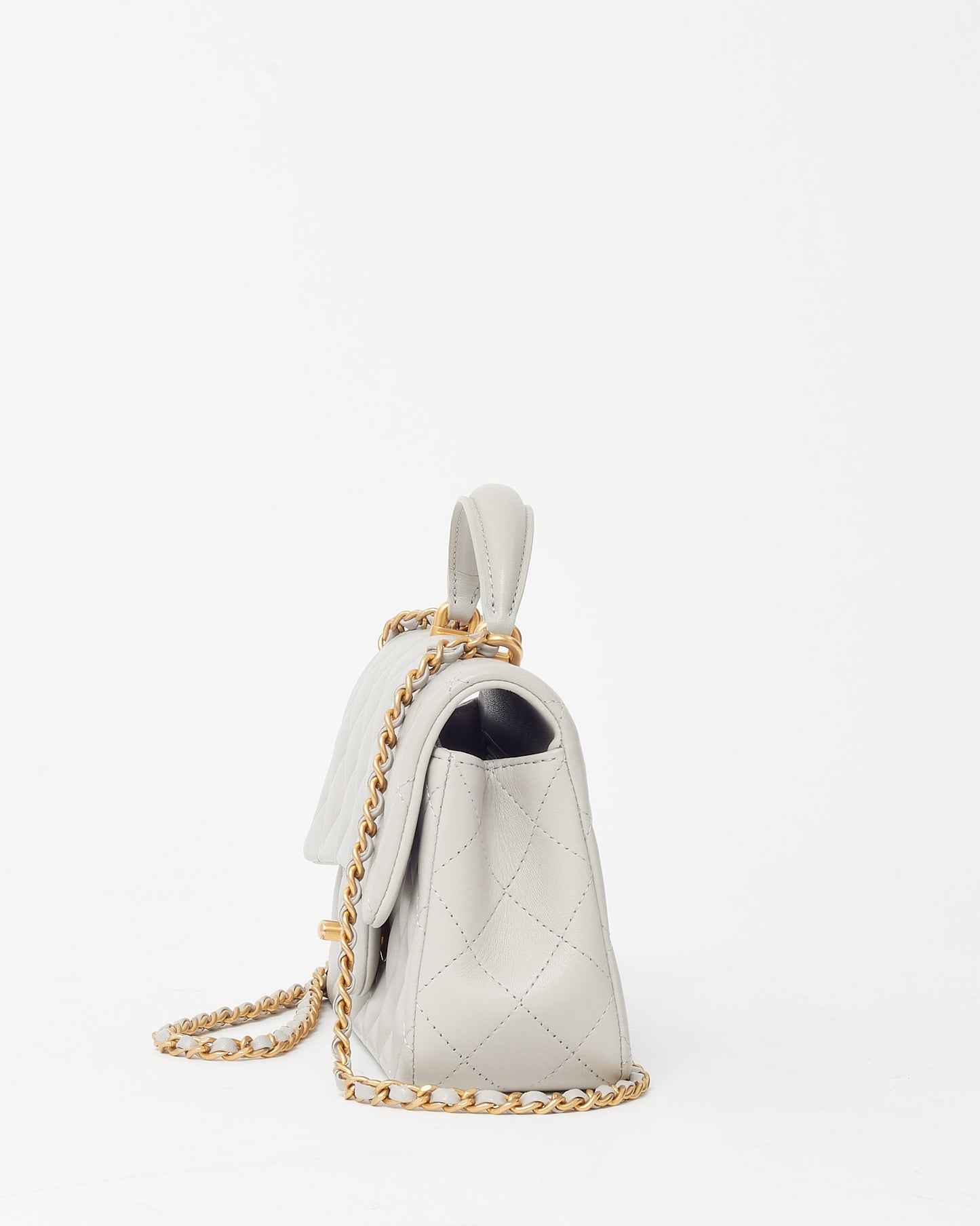 Chanel Light Grey Lambskin Leather Mini Top Handle Flap Bag GHW