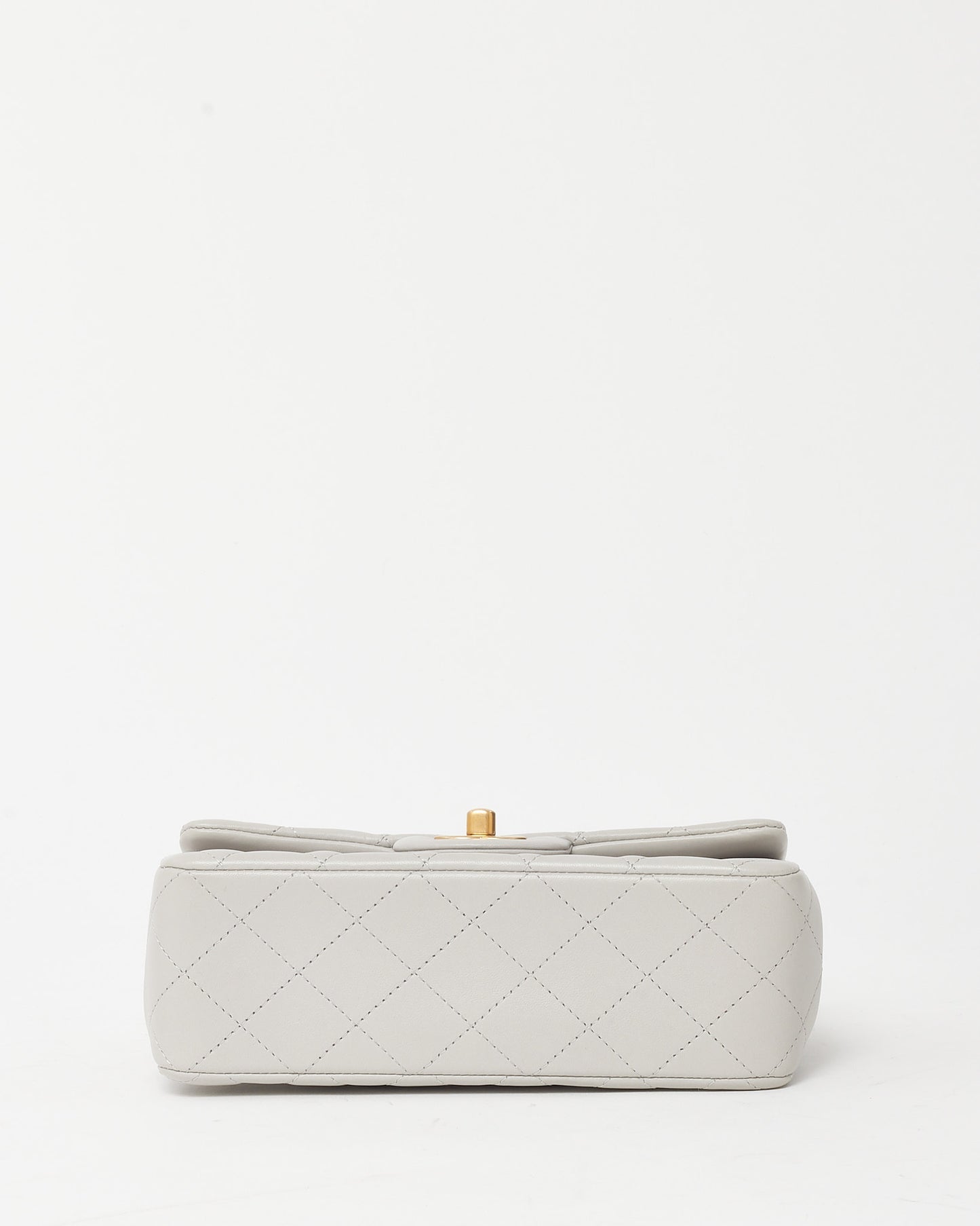 Chanel Light Grey Lambskin Leather Mini Top Handle Flap Bag GHW