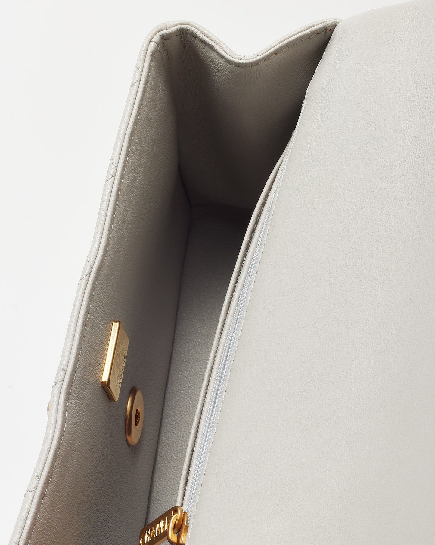 Chanel Light Grey Lambskin Leather Mini Top Handle Flap Bag GHW