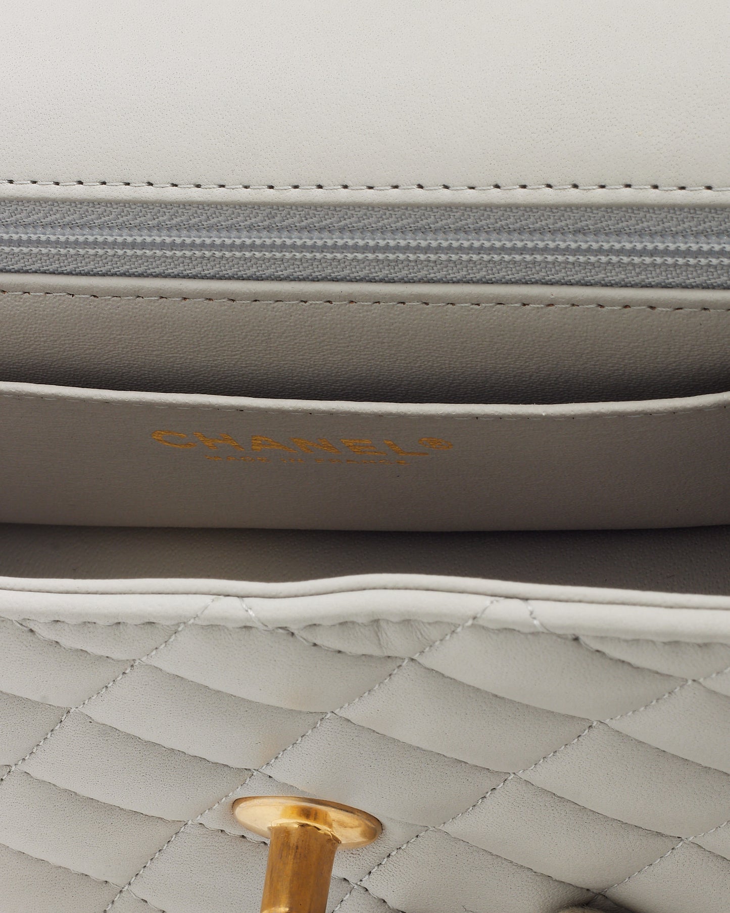 Chanel Light Grey Lambskin Leather Mini Top Handle Flap Bag GHW