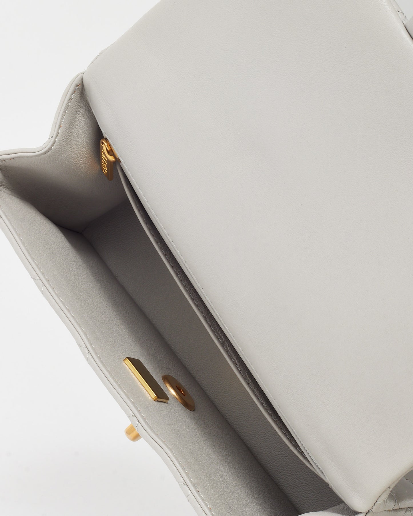 Chanel Light Grey Lambskin Leather Mini Top Handle Flap Bag GHW