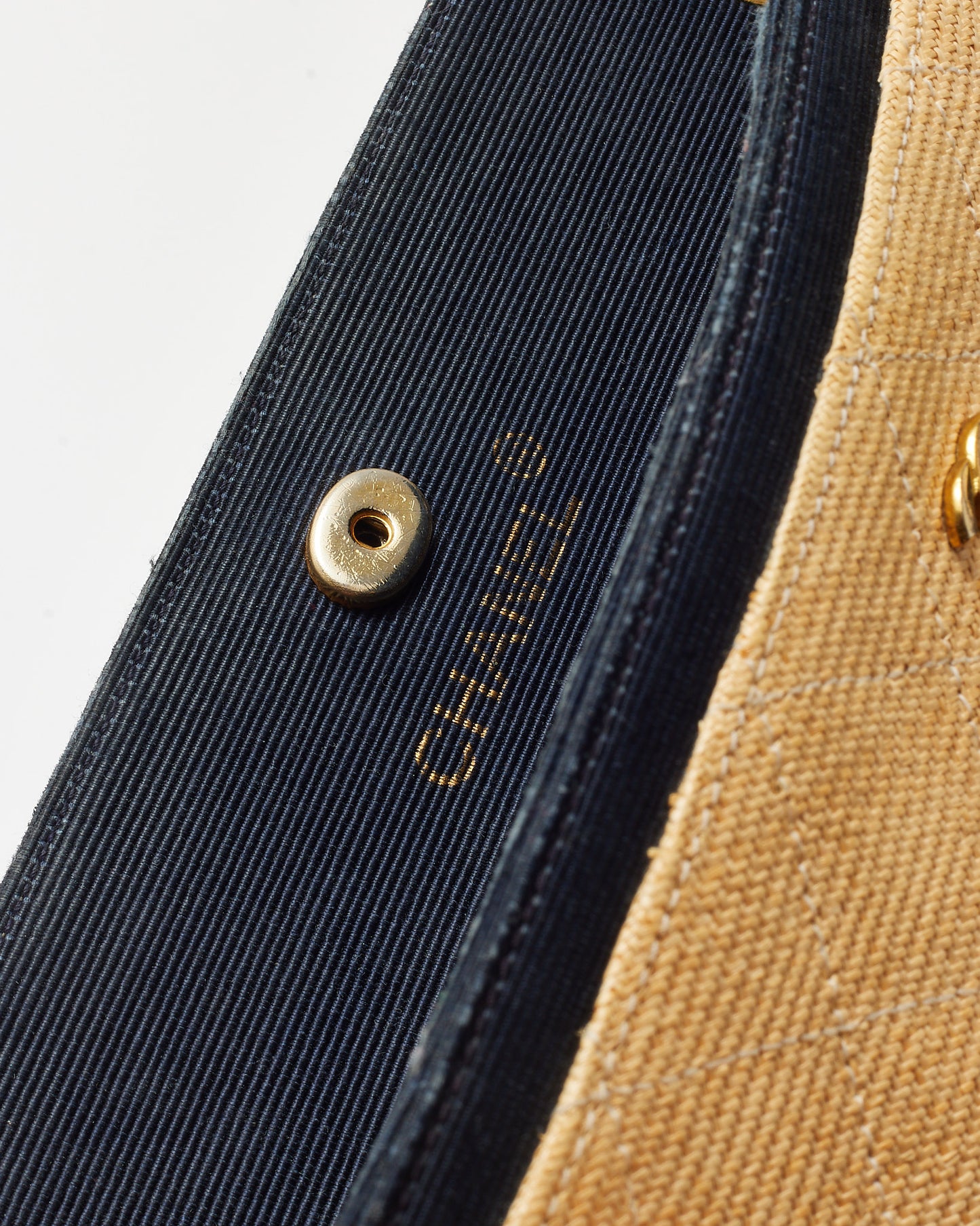 Chanel Vintage Beige and Black Quilted Raffia Chain Shoulder Bag