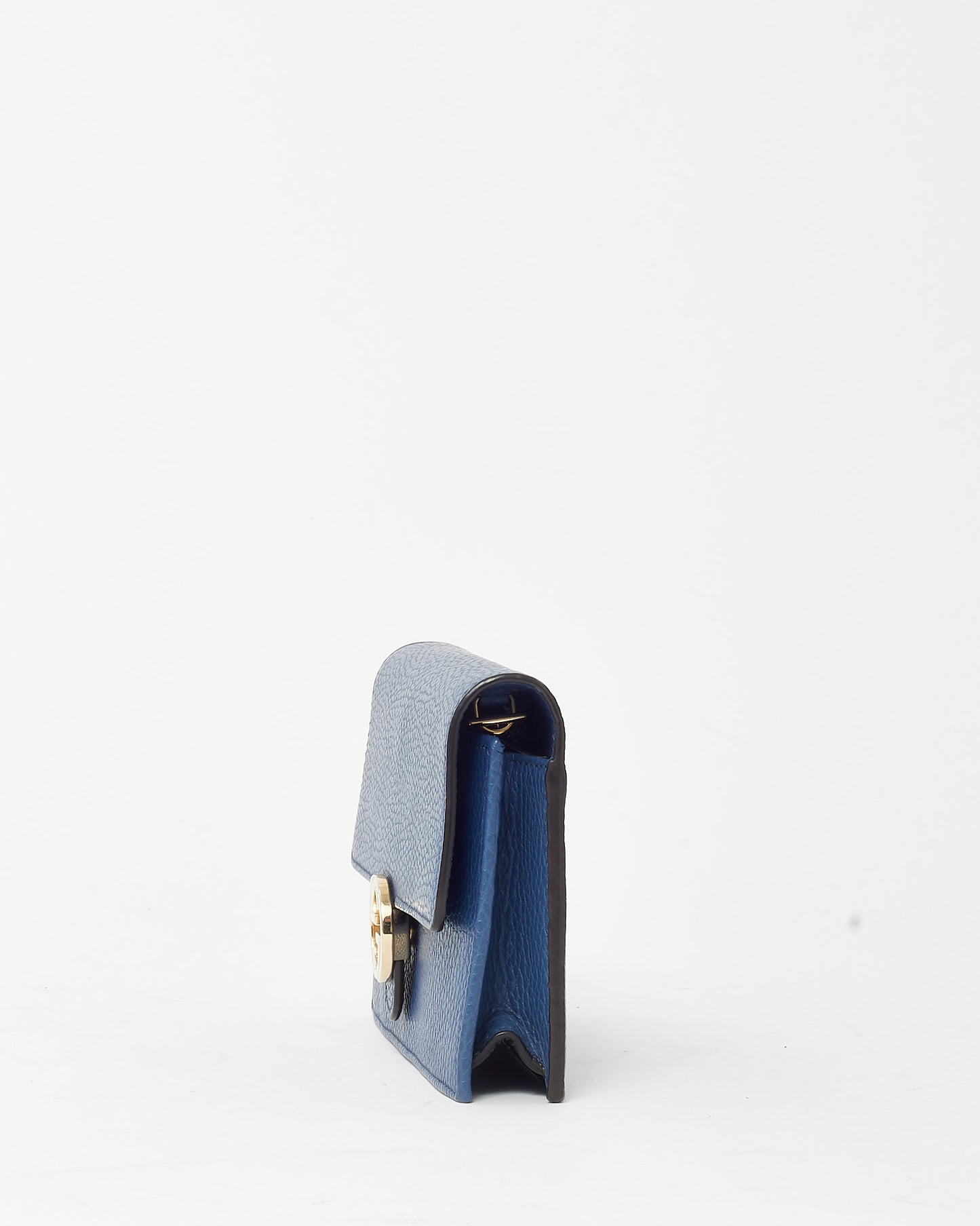 Gucci Navy Pebbled Leather Interlocking G Dollar Wallet-On-Chain WOC Crossbody Bag