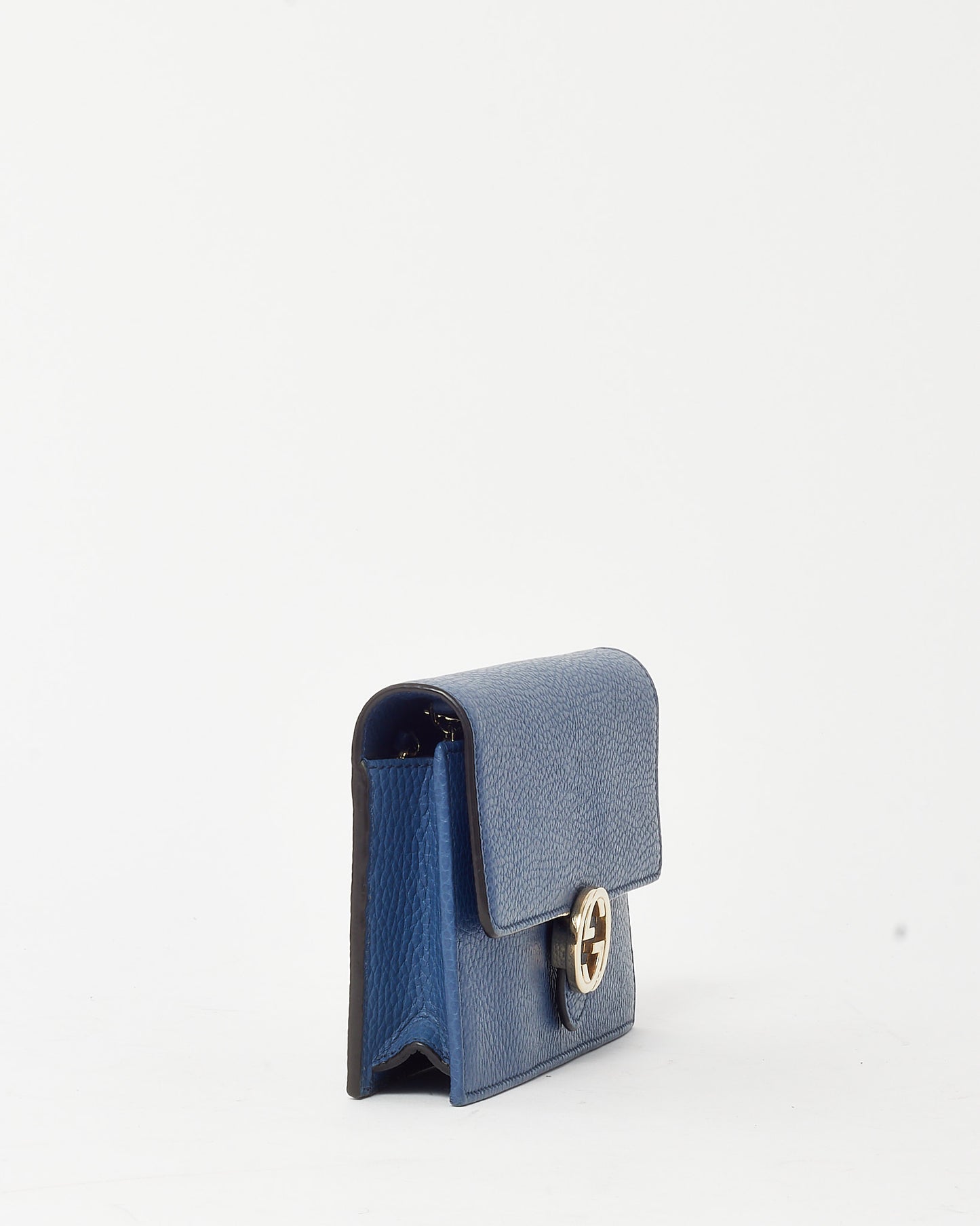 Gucci Navy Pebbled Leather Interlocking G Dollar Wallet-On-Chain WOC Crossbody Bag