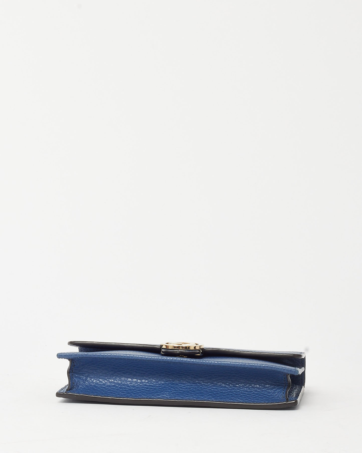 Gucci Navy Pebbled Leather Interlocking G Dollar Wallet-On-Chain WOC Crossbody Bag