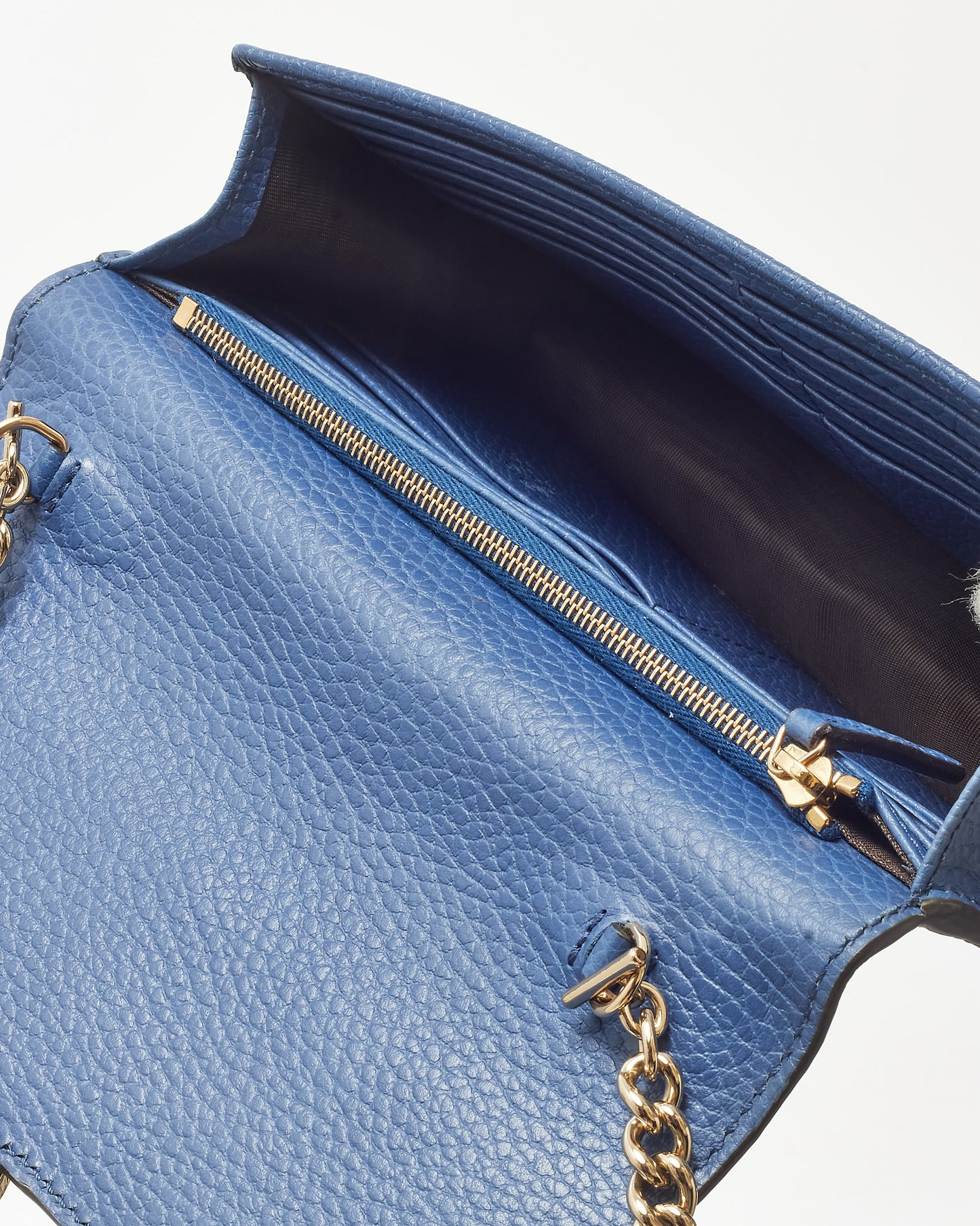 Gucci Navy Pebbled Leather Interlocking G Dollar Wallet-On-Chain WOC Crossbody Bag