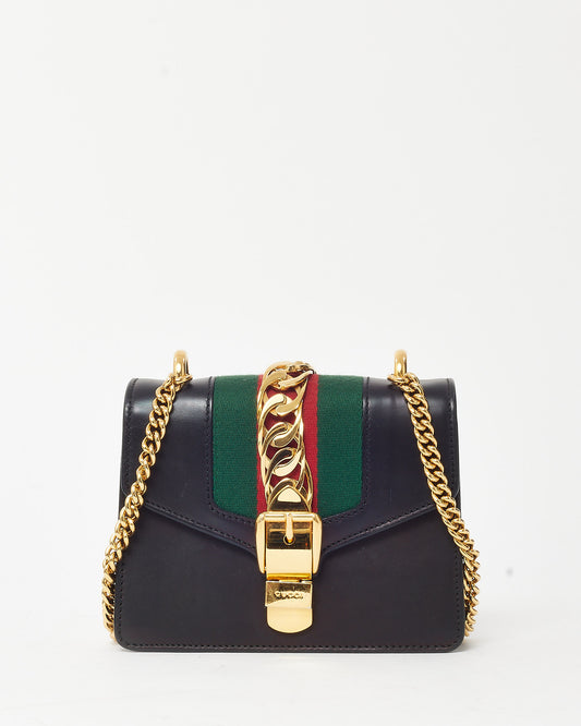 Gucci Black Calfskin Leather Mini Sylvie Chain Shoulder Bag