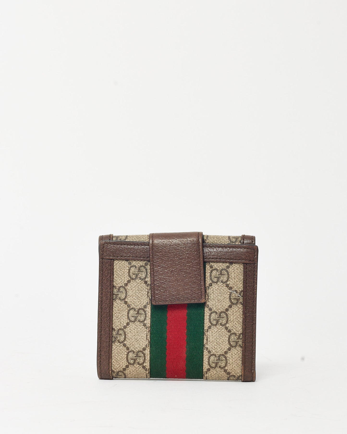 Gucci Brown Leather & GG Supreme Canvas Ophidia French Flap Wallet
