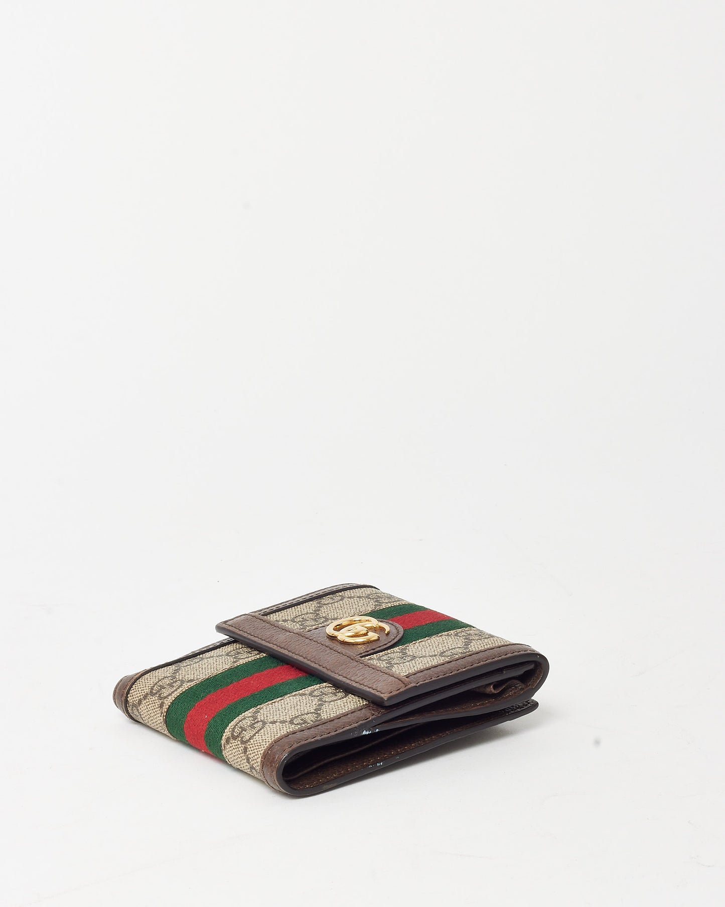 Gucci Brown Leather & GG Supreme Canvas Ophidia French Flap Wallet