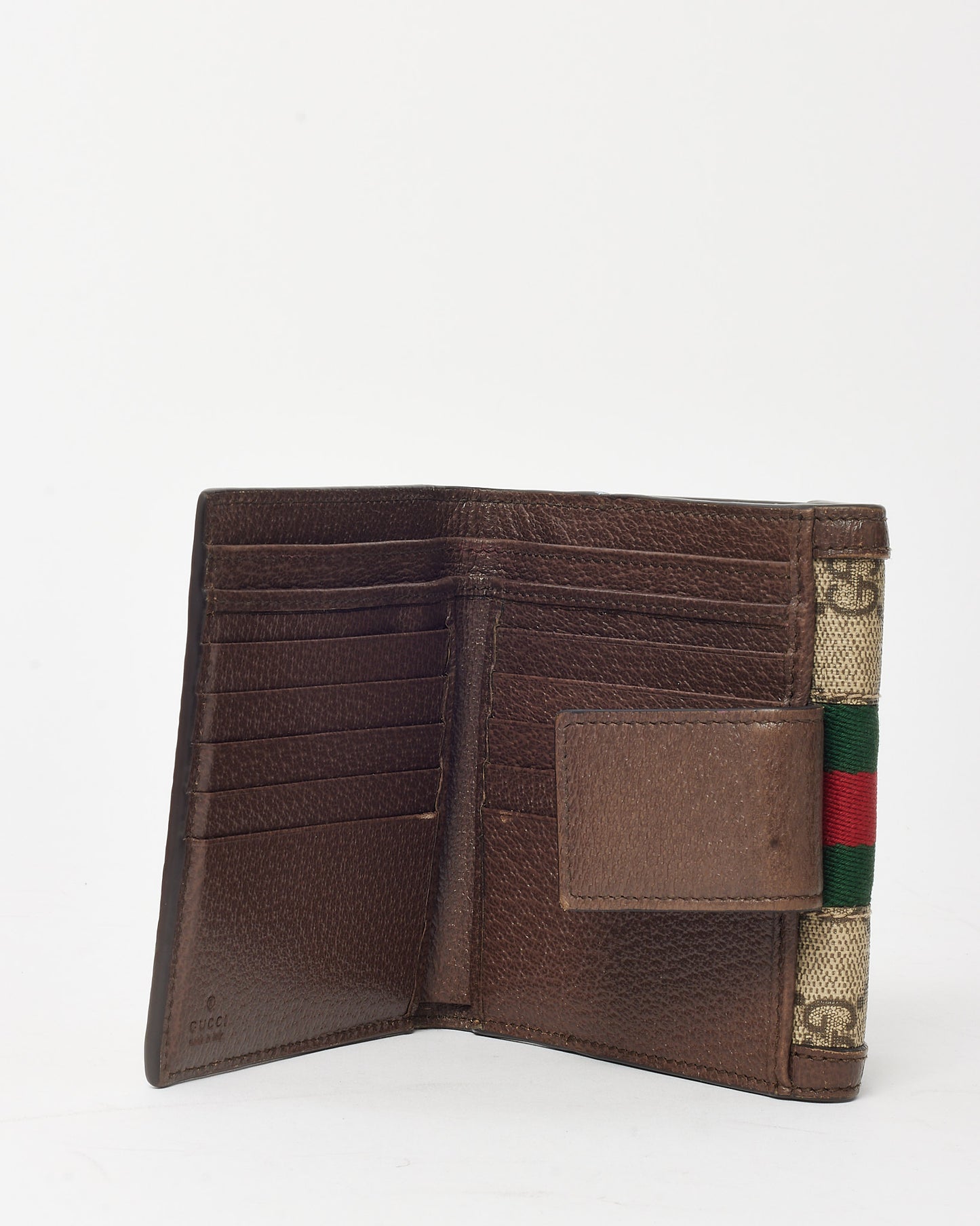 Gucci Brown Leather & GG Supreme Canvas Ophidia French Flap Wallet