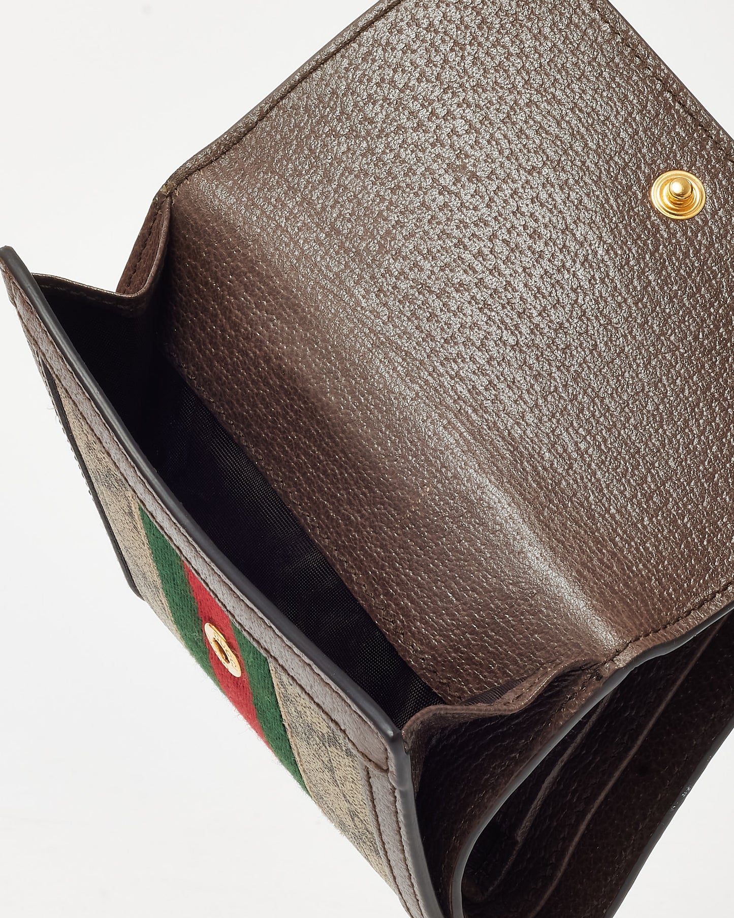 Gucci Brown Leather & GG Supreme Canvas Ophidia French Flap Wallet