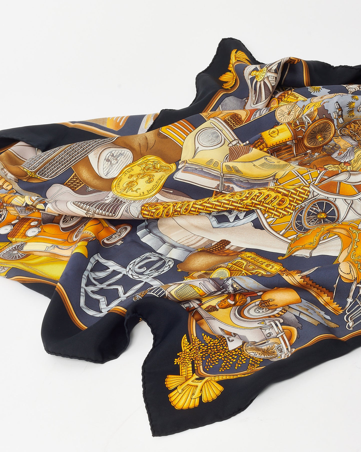 Hermès Black/Gold/Multi "St. Christophe et l'enfant Jésus" 90 Silk Scarf