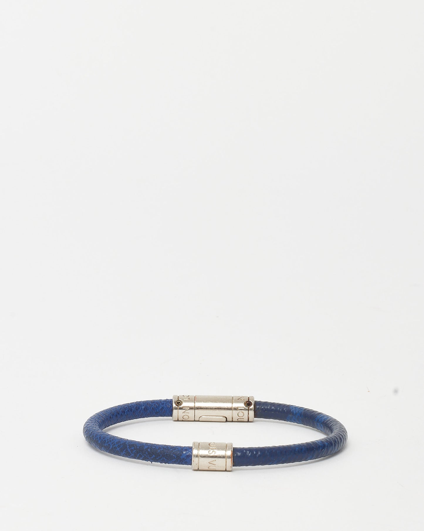 Louis Vuitton Navy Taiga Leather and Silver Split Bracelet - 19