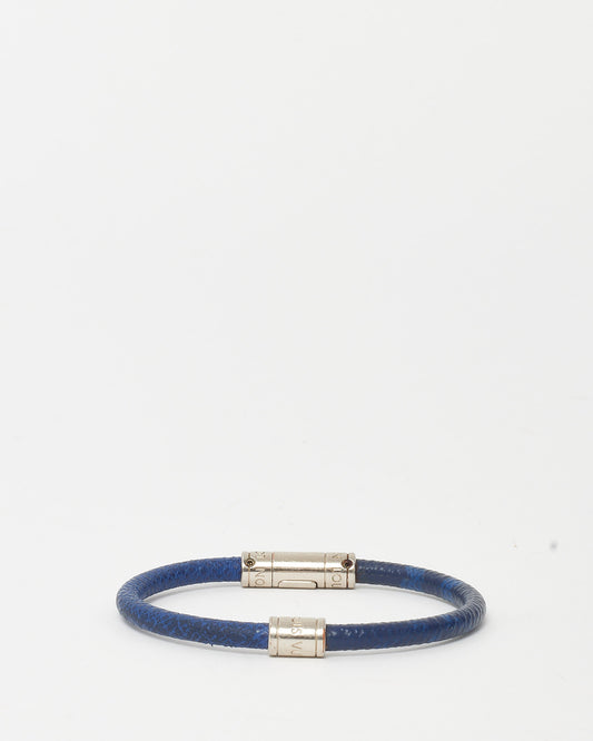 Louis Vuitton Navy Taiga Leather and Silver Split Bracelet - 19