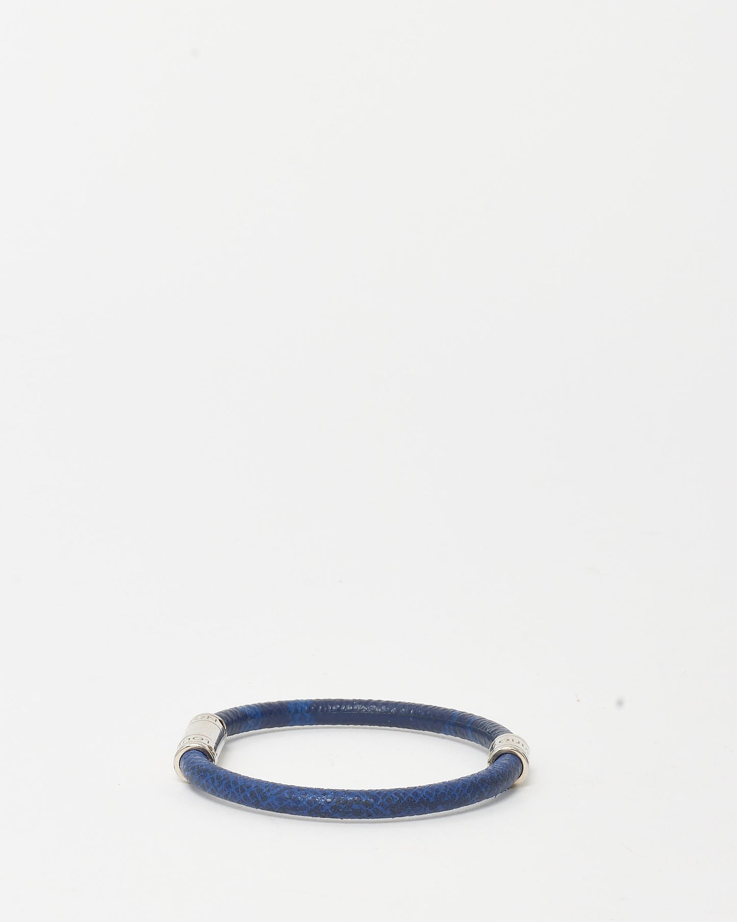 Louis Vuitton Navy Taiga Leather and Silver Split Bracelet - 19