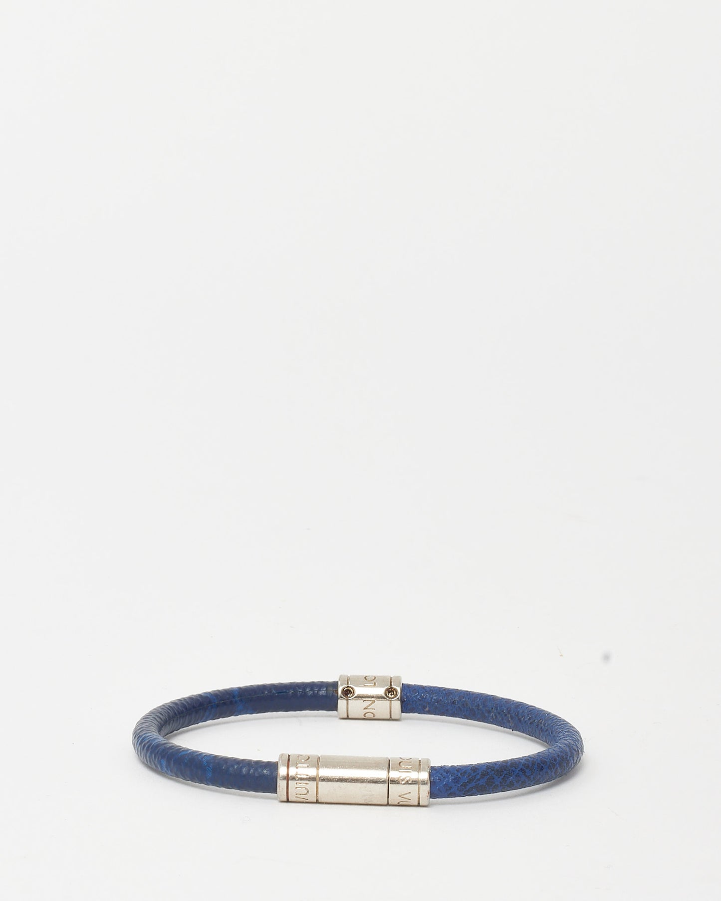 Louis Vuitton Navy Taiga Leather and Silver Split Bracelet - 19