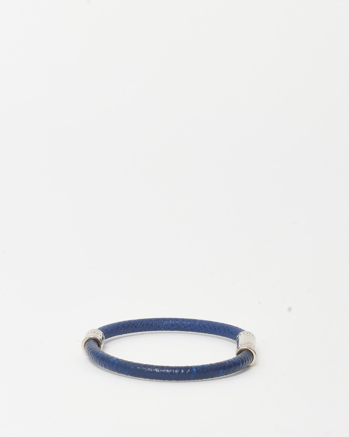 Louis Vuitton Navy Taiga Leather and Silver Split Bracelet - 19