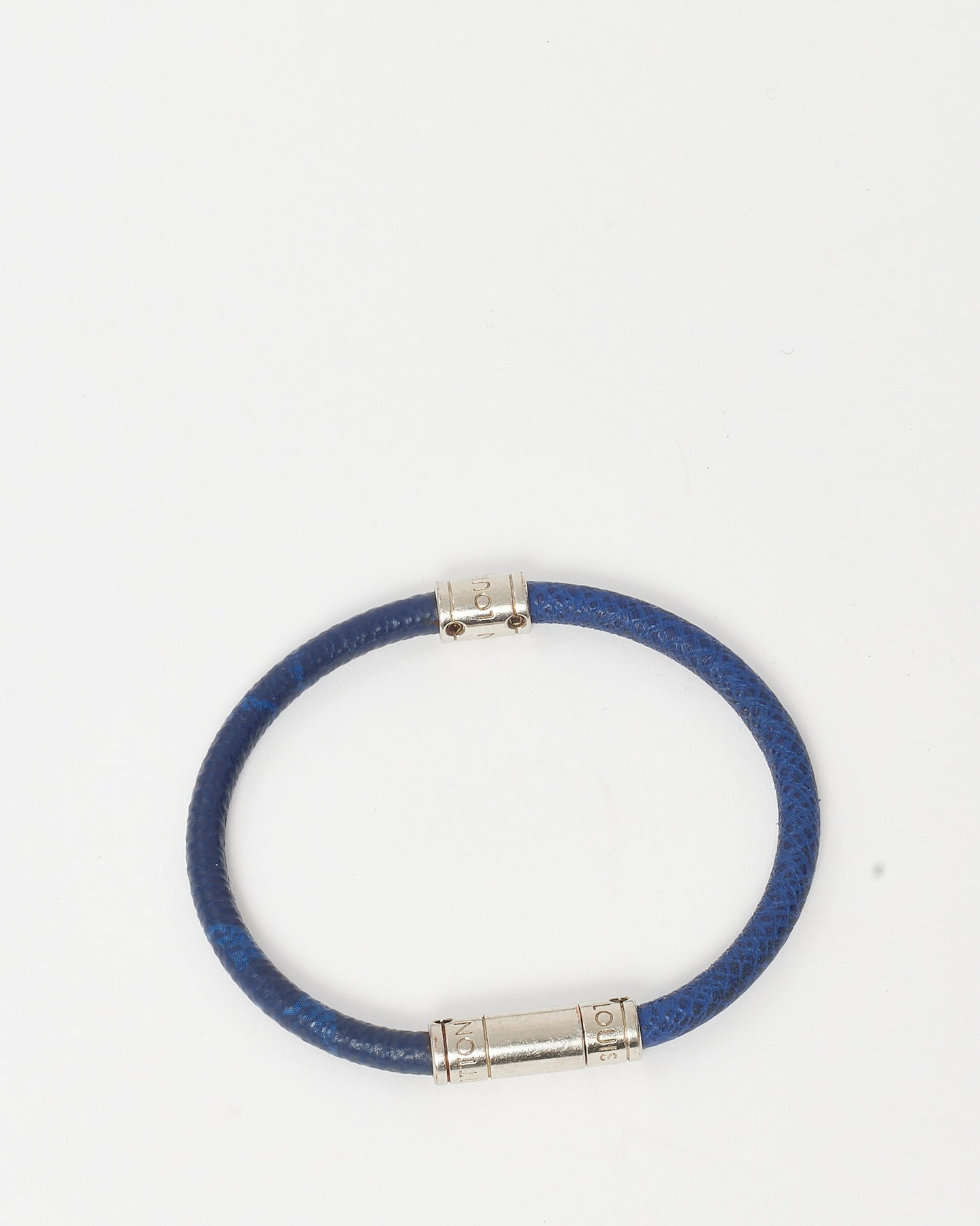 Louis Vuitton Navy Taiga Leather and Silver Split Bracelet - 19