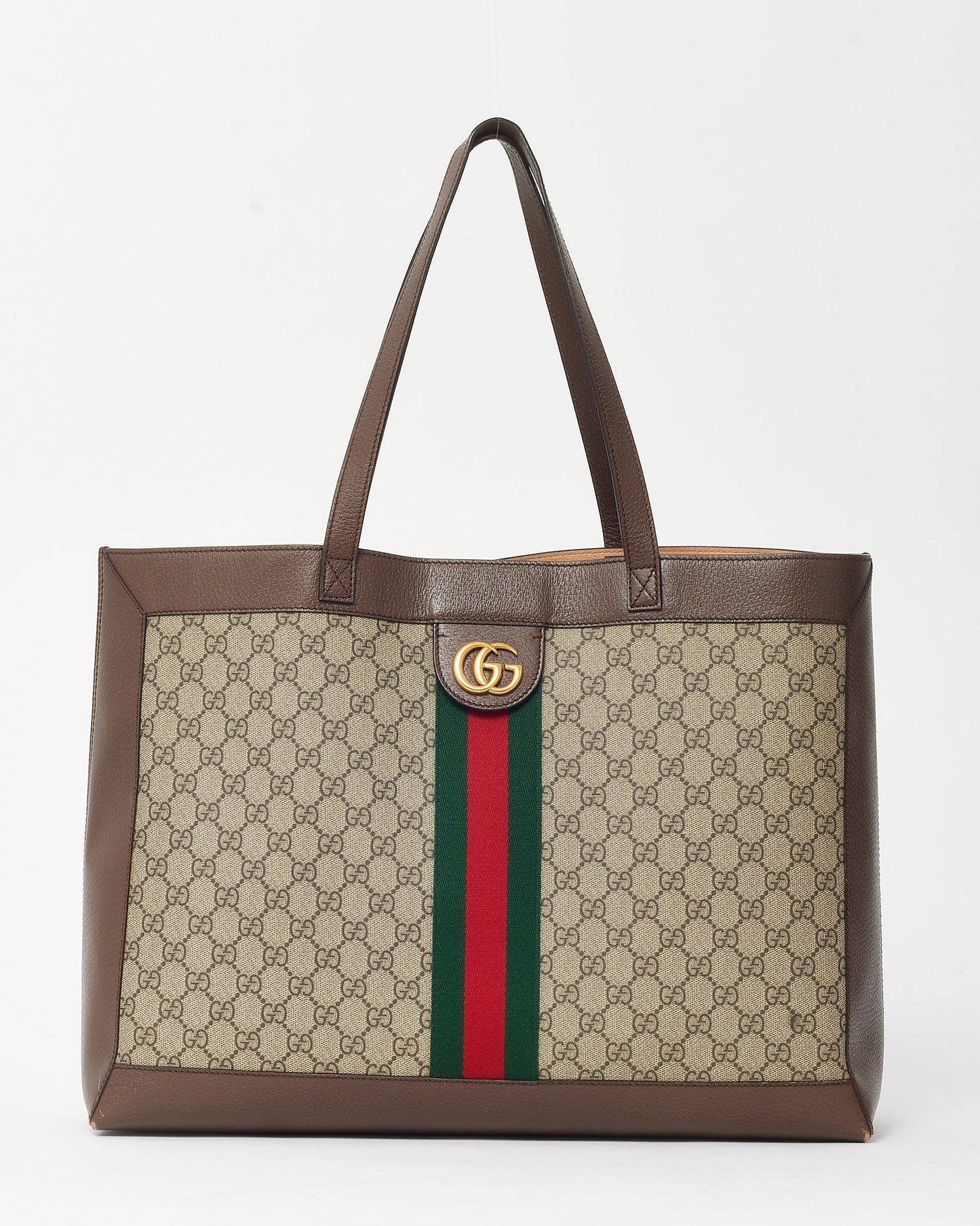 Gucci Beige & Ebony GG Supreme Monogram Canvas Medium Ophidia Soft Tote with Pouch