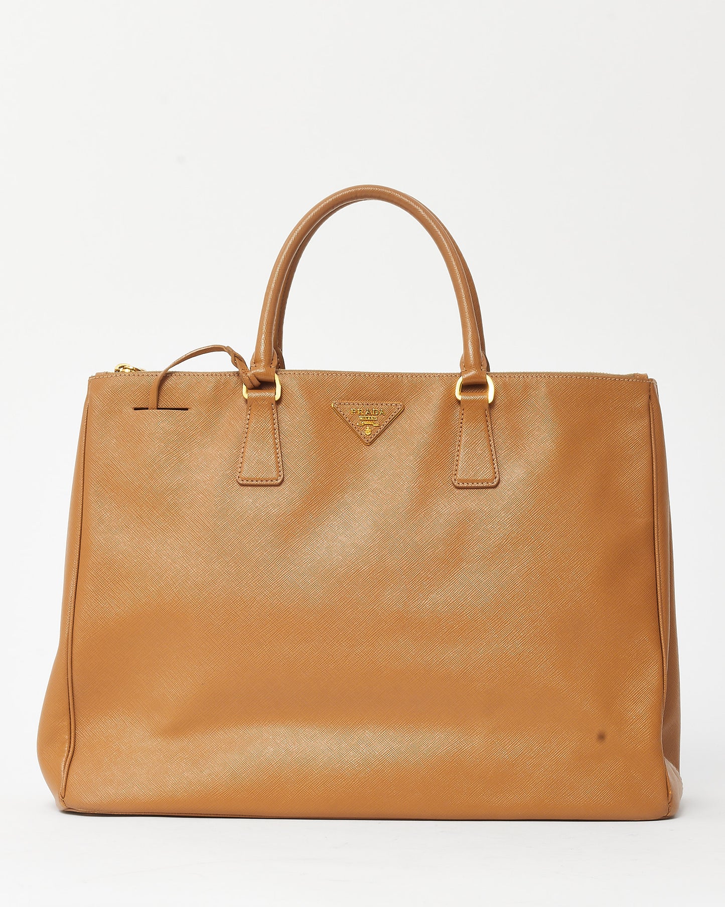 Prada Tan Caramel Saffiano Leather Large Double Zip Galleria Tote Bag