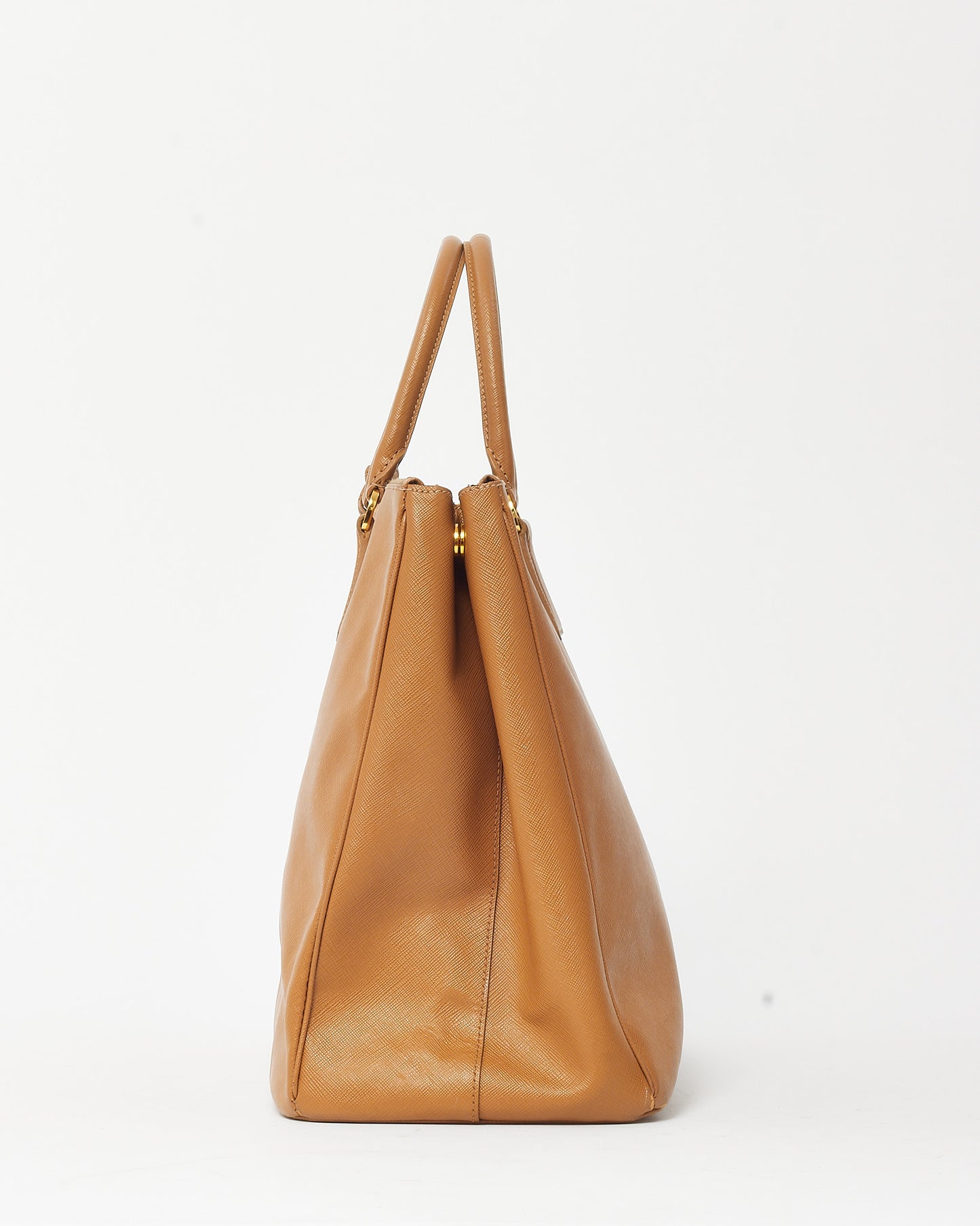 Prada Tan Caramel Saffiano Leather Large Double Zip Galleria Tote Bag