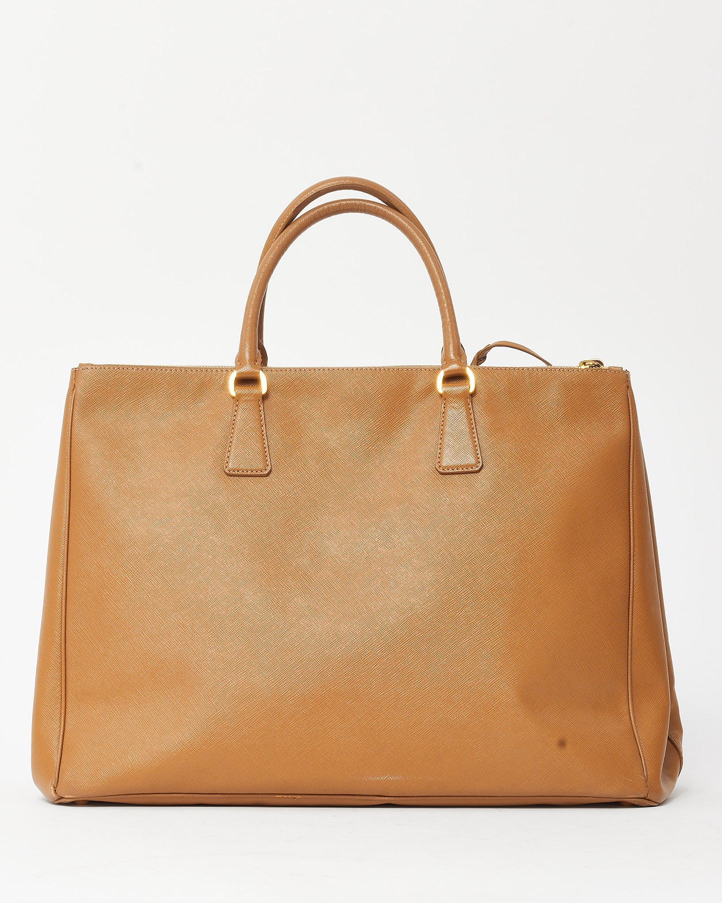 Prada Tan Caramel Saffiano Leather Large Double Zip Galleria Tote Bag