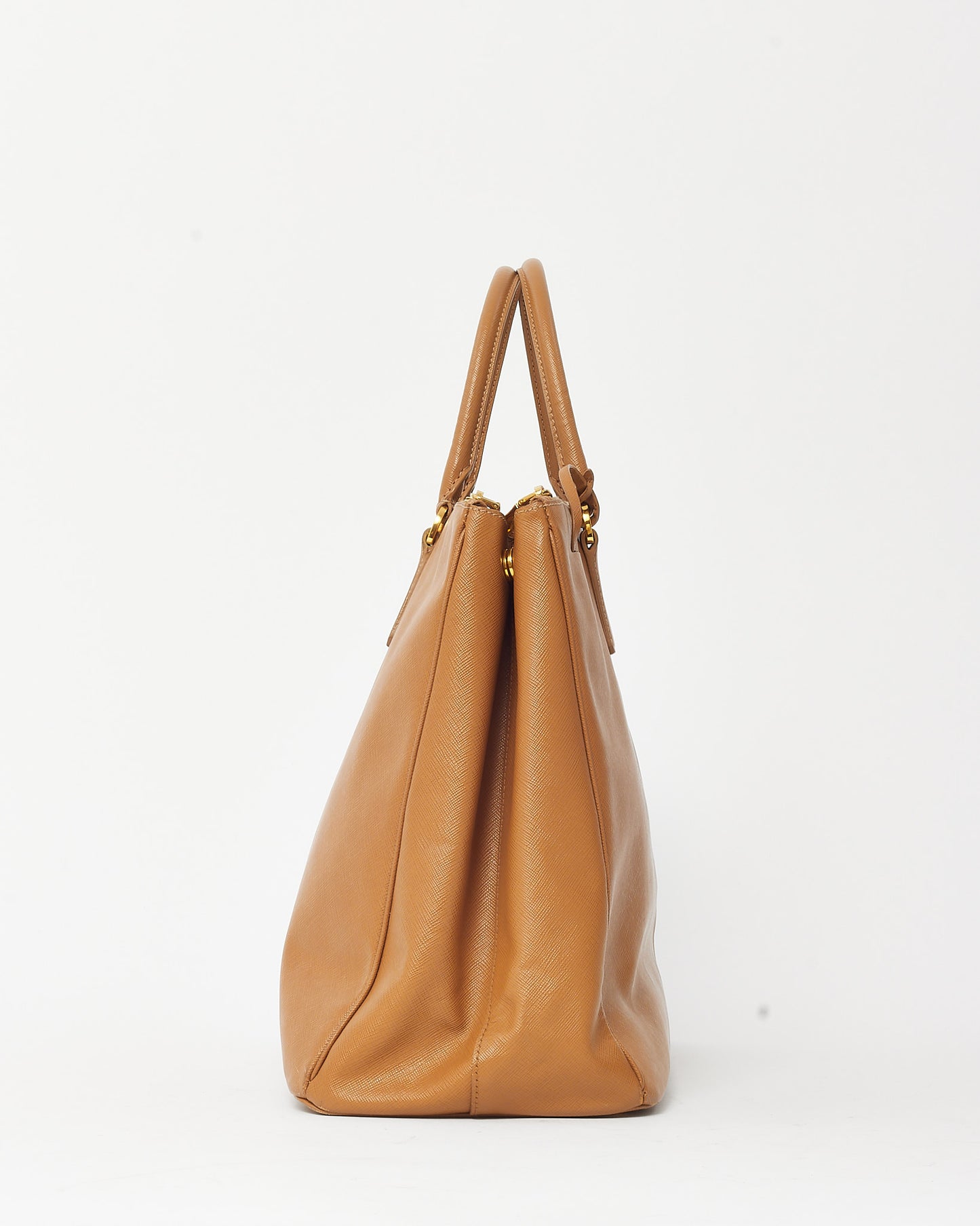 Prada Tan Caramel Saffiano Leather Large Double Zip Galleria Tote Bag