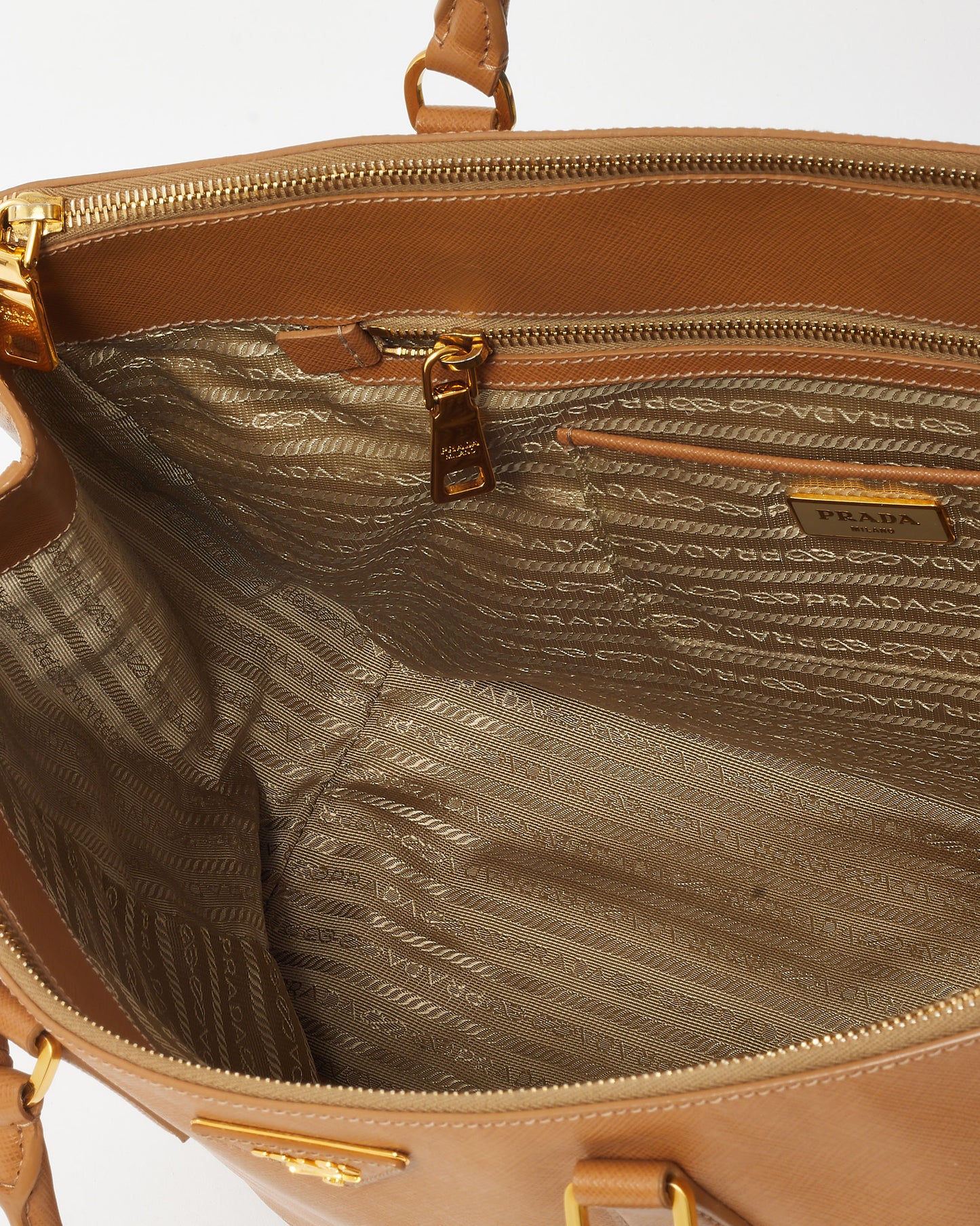 Prada Tan Caramel Saffiano Leather Large Double Zip Galleria Tote Bag