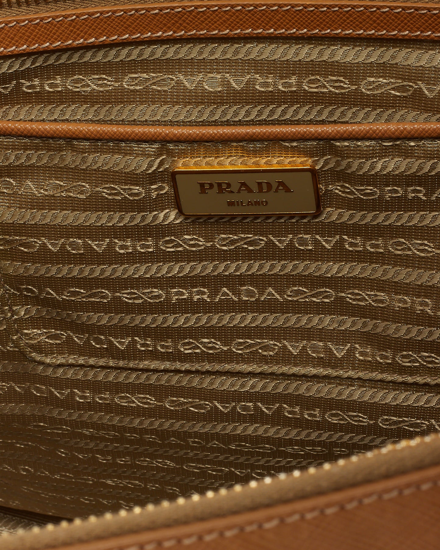 Prada Tan Caramel Saffiano Leather Large Double Zip Galleria Tote Bag