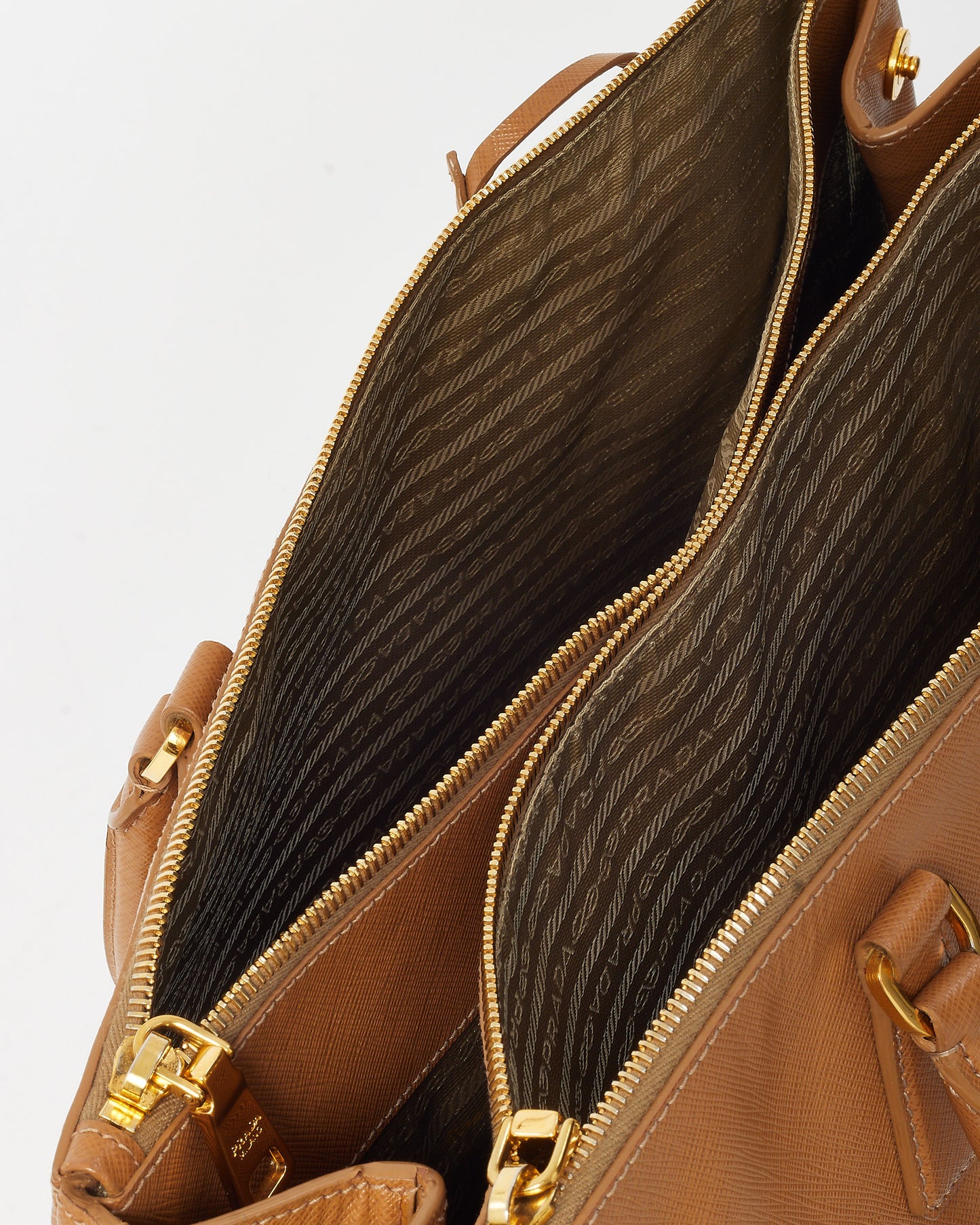 Prada Tan Caramel Saffiano Leather Large Double Zip Galleria Tote Bag