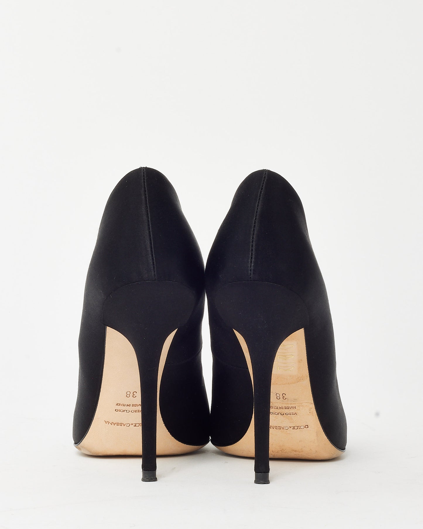 Dolce & Gabbana Black Satin Flower Crystal Embellished Peep Toe Pumps - 38