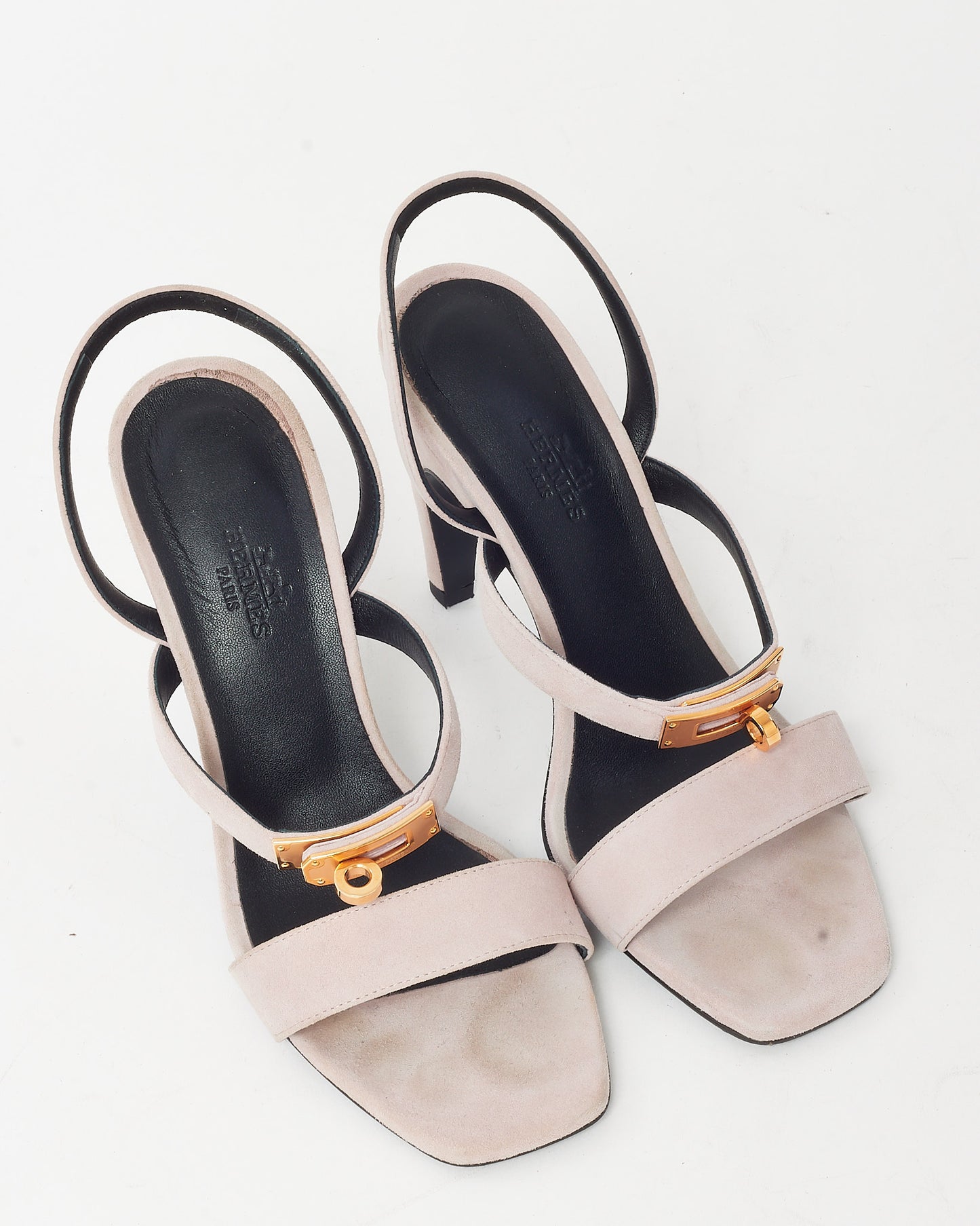 Hermès Pink Rose Porcelaine Suede RGH Kelly Buckle Glamour 95 Sandals - 37