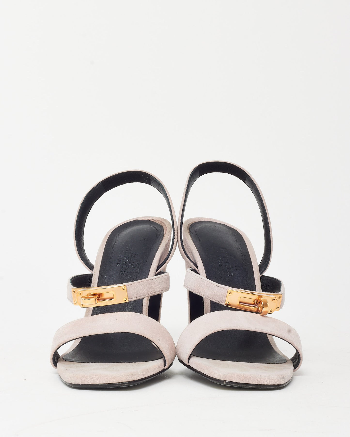 Hermès Pink Rose Porcelaine Suede RGH Kelly Buckle Glamour 95 Sandals - 37