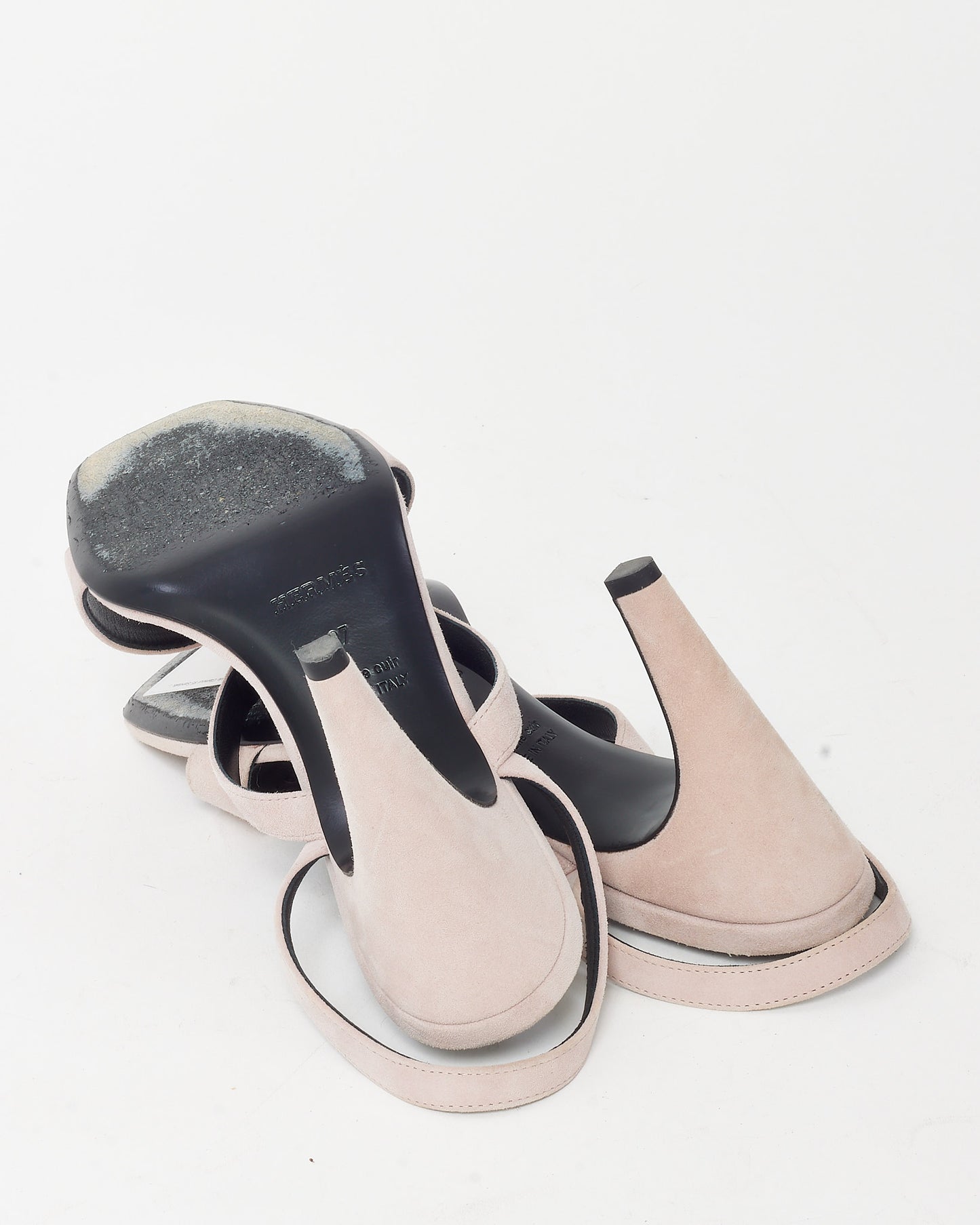 Hermès Pink Rose Porcelaine Suede RGH Kelly Buckle Glamour 95 Sandals - 37