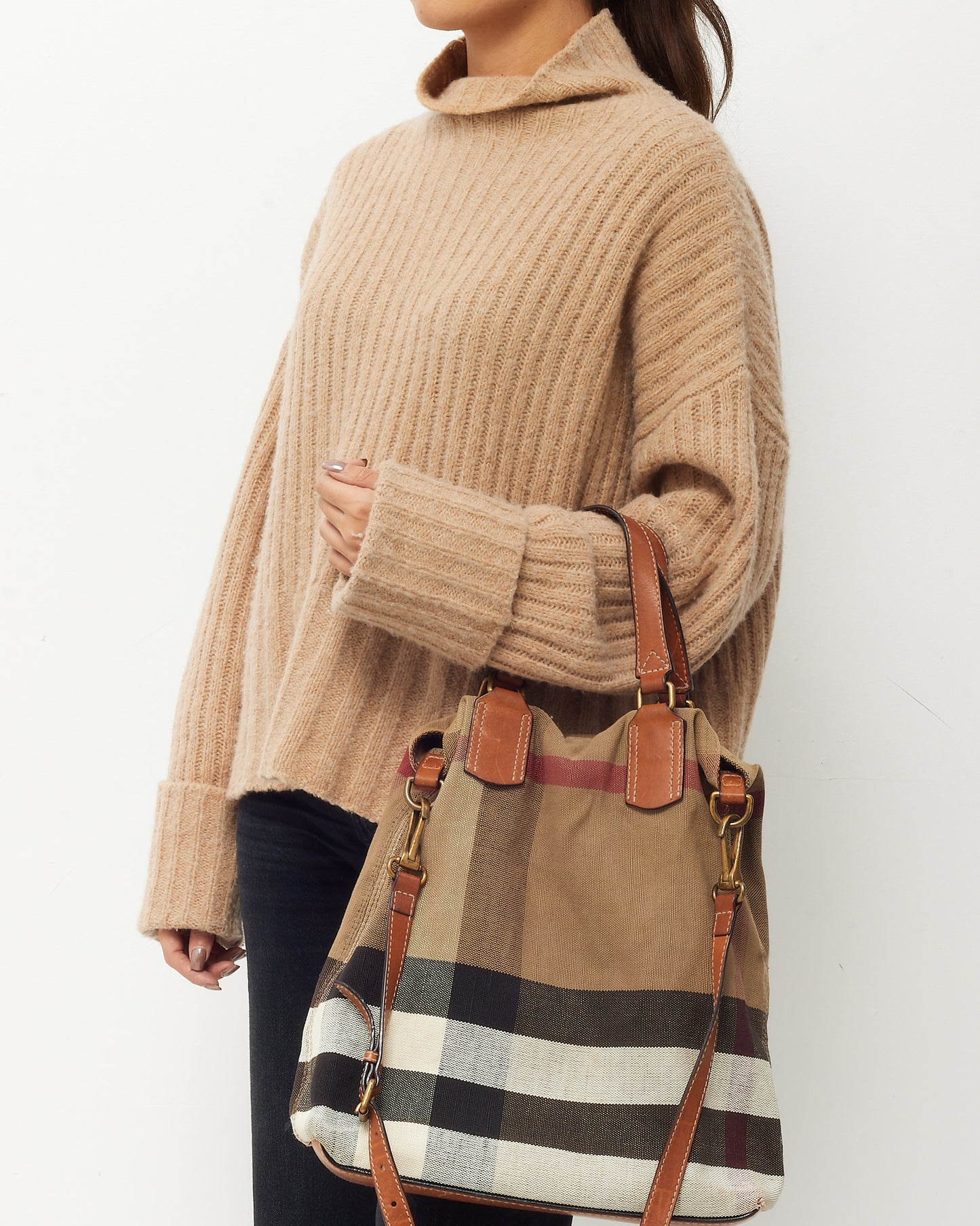 Burberry Beige House Check Canvas Medium Tottenham 2Way Tote Bag with Pouch