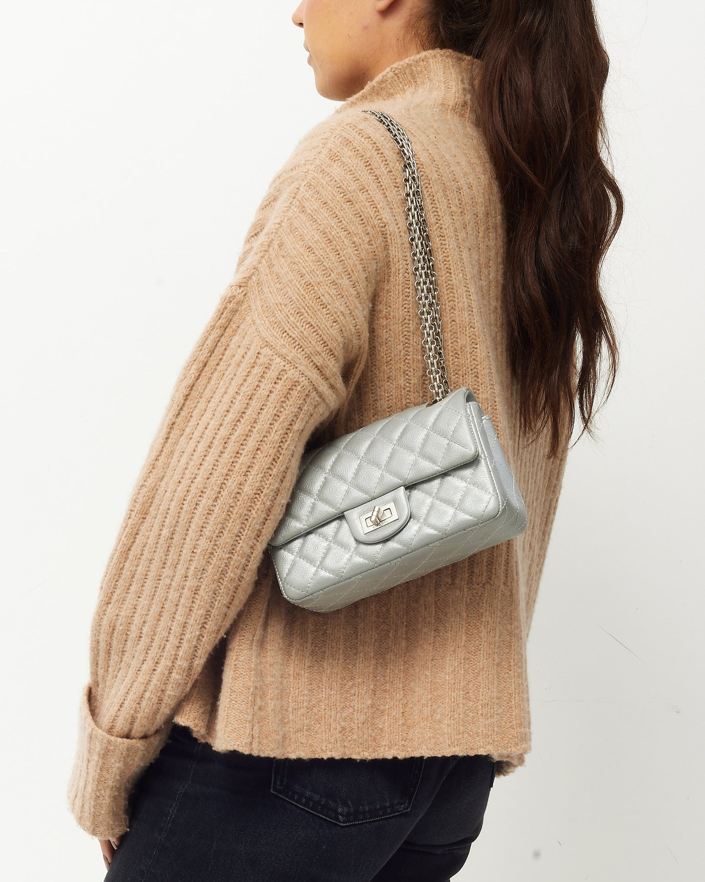 Chanel Silver Calfskin Leather Re-Issue Mini Flap Bag SHW