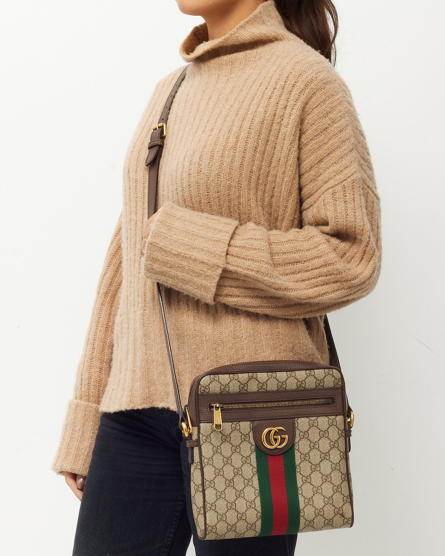 Gucci Beige & Ebony GG Supreme Monogram Canvas Ophidia Small Messenger Bag