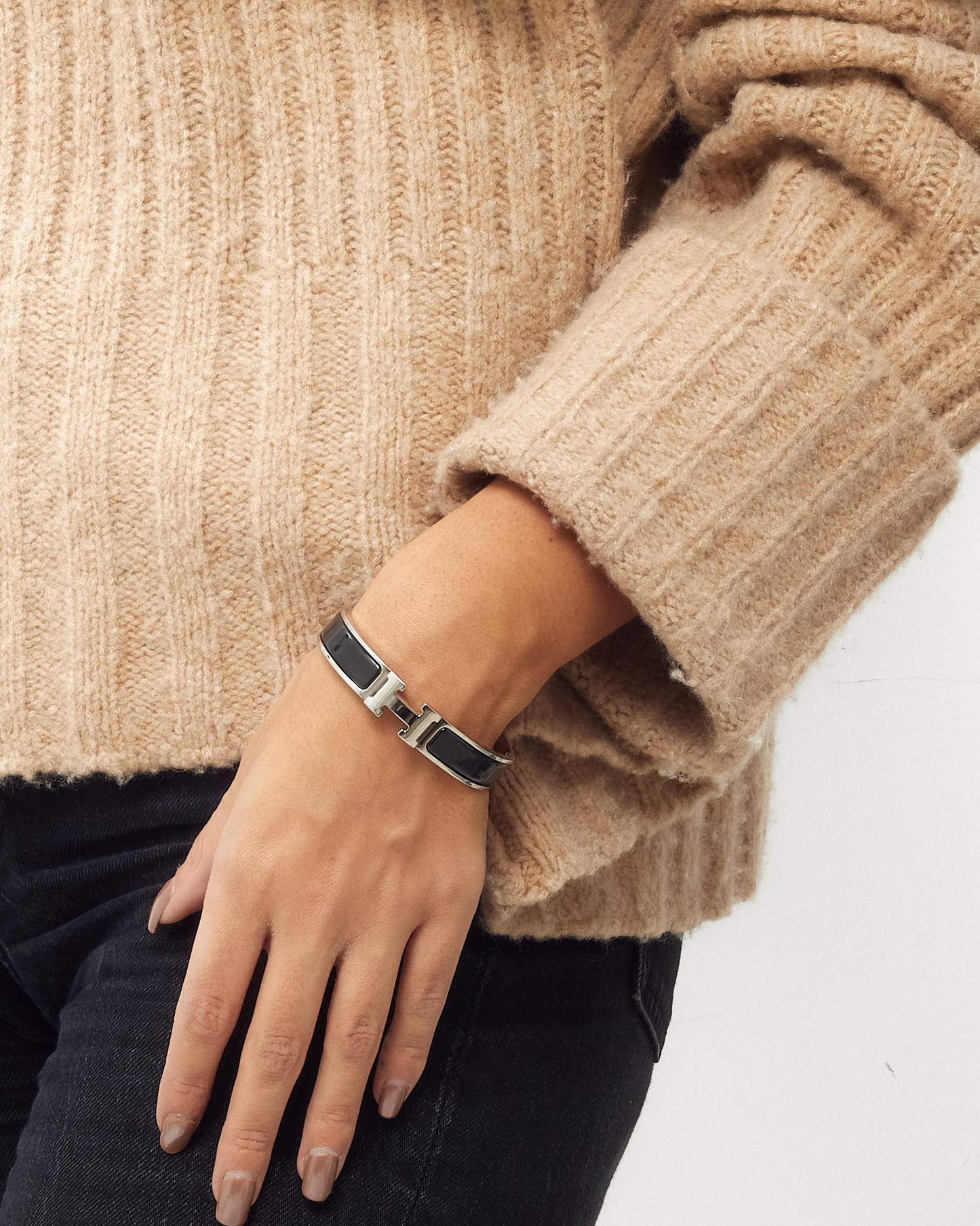 Hermès Black & Silver Thin Clic Clac Bracelet - GM