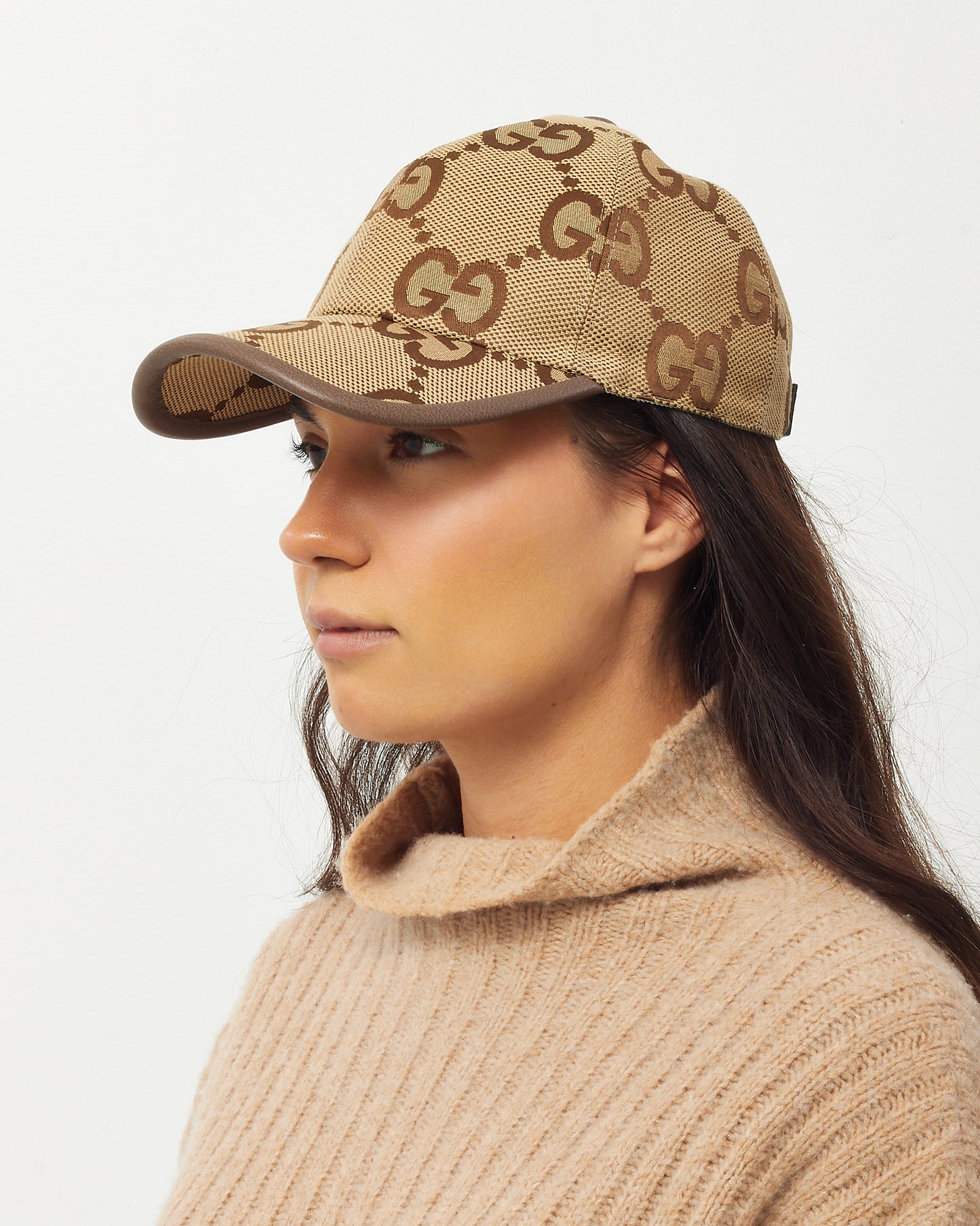 Gucci Beige and Brown GG Monogram Jumbo Jacquard Canvas Baseball Cap Hat - M
