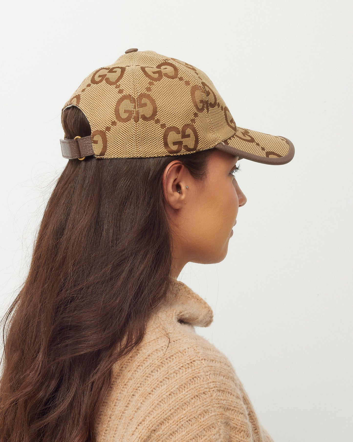 Gucci Beige and Brown GG Monogram Jumbo Jacquard Canvas Baseball Cap Hat - M