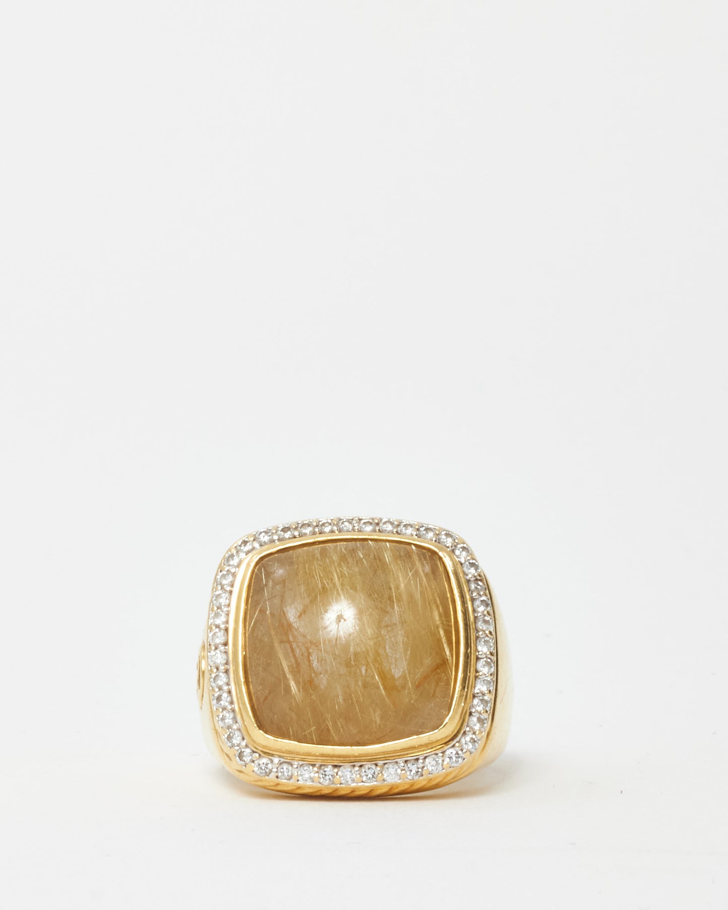 David Yurman 18k Yellow Gold Rutilated Quartz & Diamond Albion Ring - 7.5