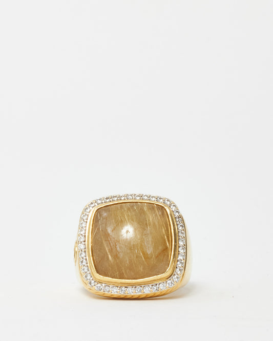David Yurman 18k Yellow Gold Rutilated Quartz & Diamond Albion Ring - 7.5
